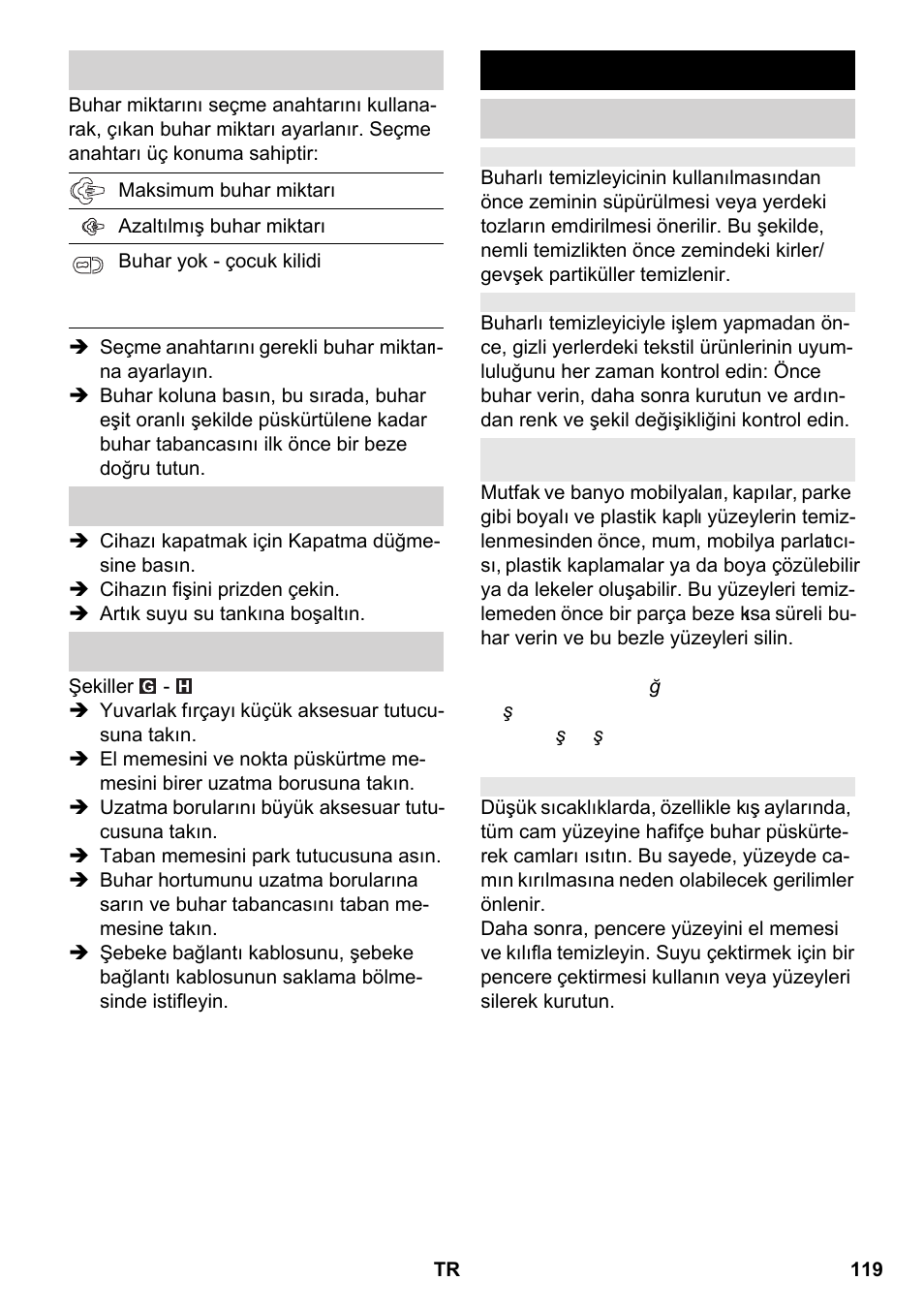 Aksesuarların kullanımı | Karcher SC 2-550 C EU User Manual | Page 119 / 266