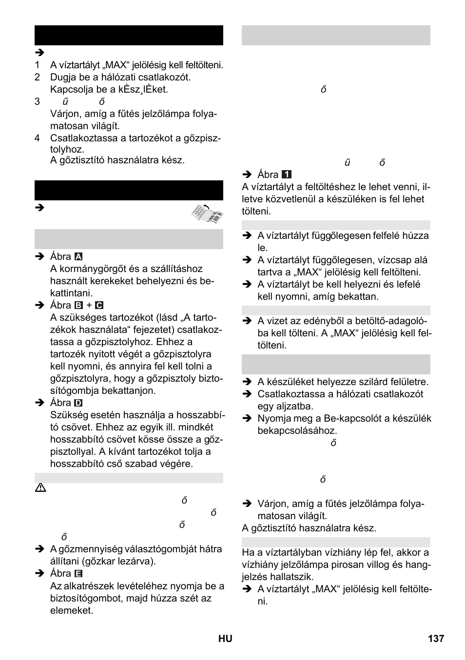 Rövid bevezetés üzem | Karcher SC 2-550 C EU User Manual | Page 137 / 266