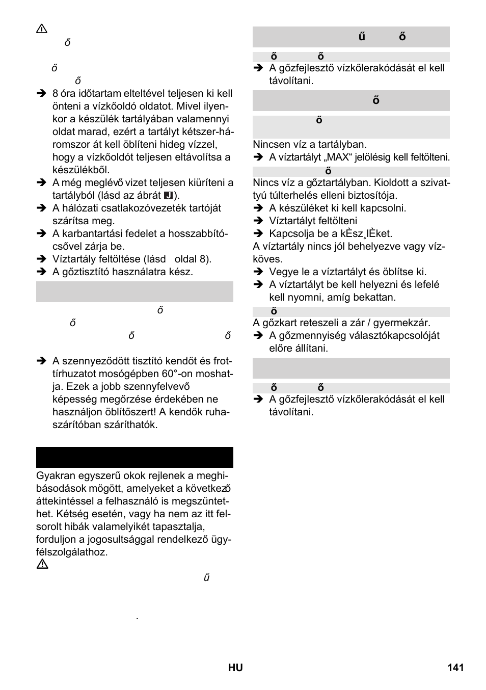 Segítség üzemzavar esetén | Karcher SC 2-550 C EU User Manual | Page 141 / 266