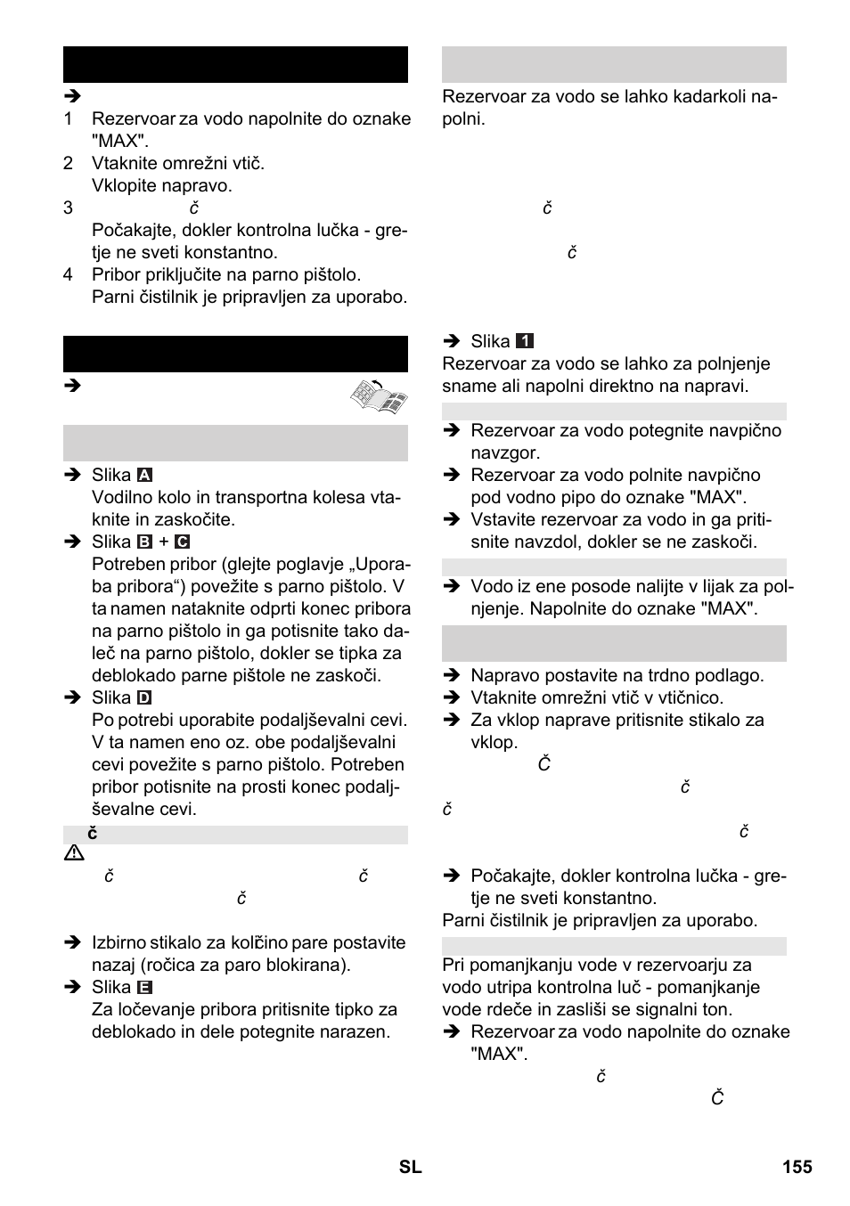 Kratko navodilo obratovanje | Karcher SC 2-550 C EU User Manual | Page 155 / 266