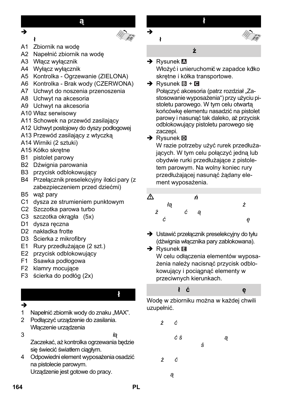 Opis urządzenia, Skrócona instrukcja obsługi działanie | Karcher SC 2-550 C EU User Manual | Page 164 / 266