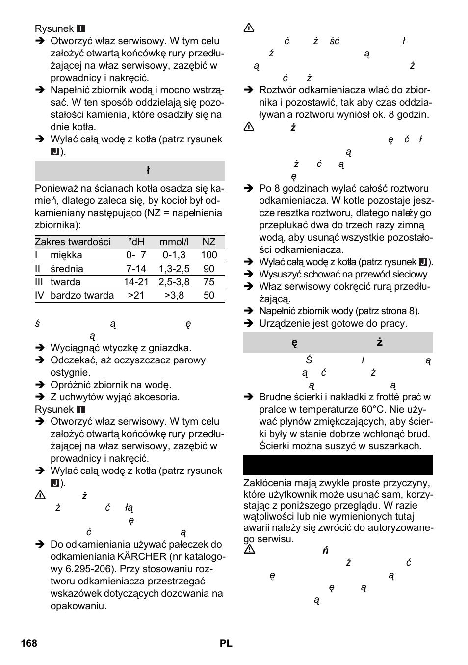 Usuwanie usterek | Karcher SC 2-550 C EU User Manual | Page 168 / 266