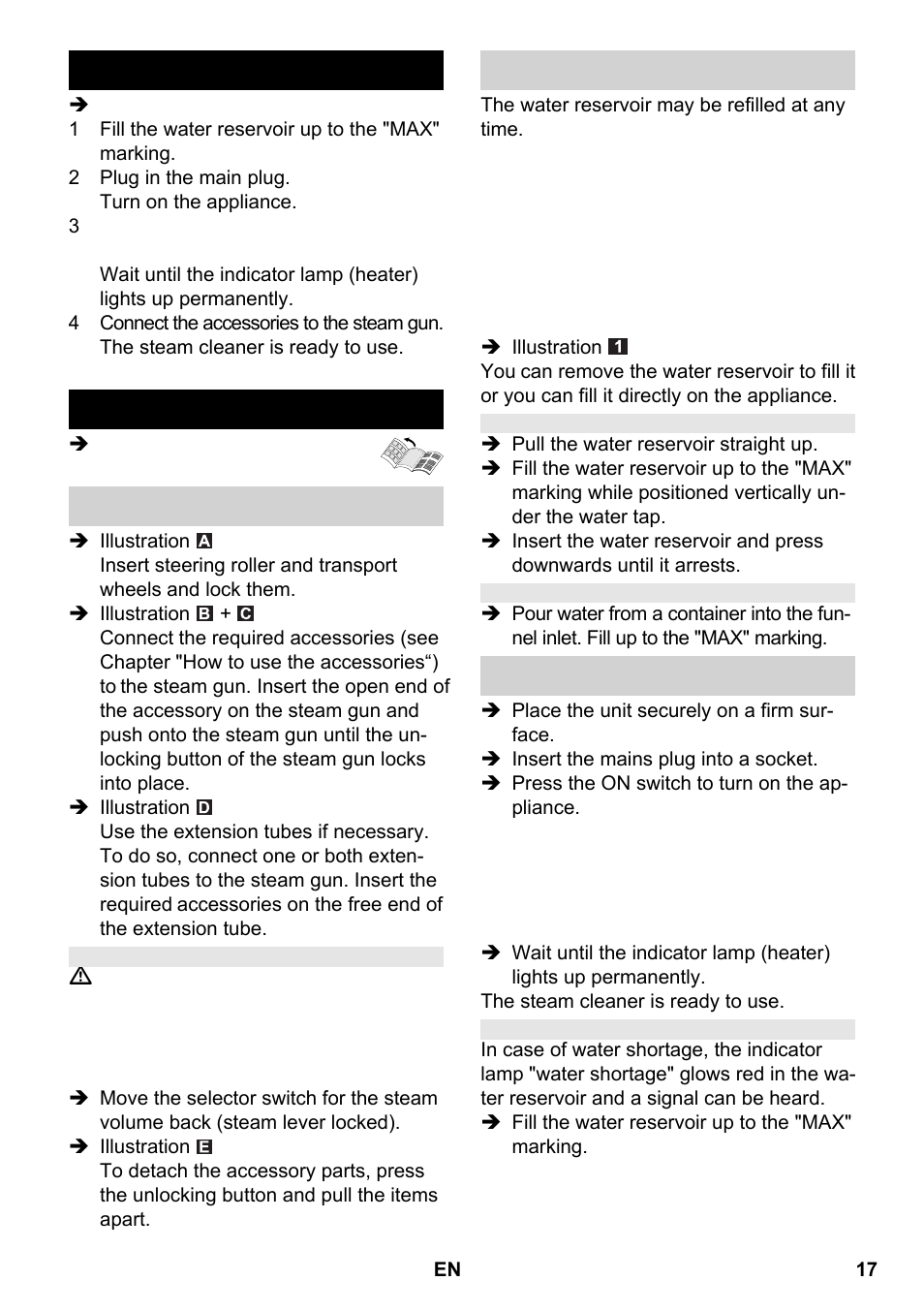 Quick reference operation | Karcher SC 2-550 C EU User Manual | Page 17 / 266