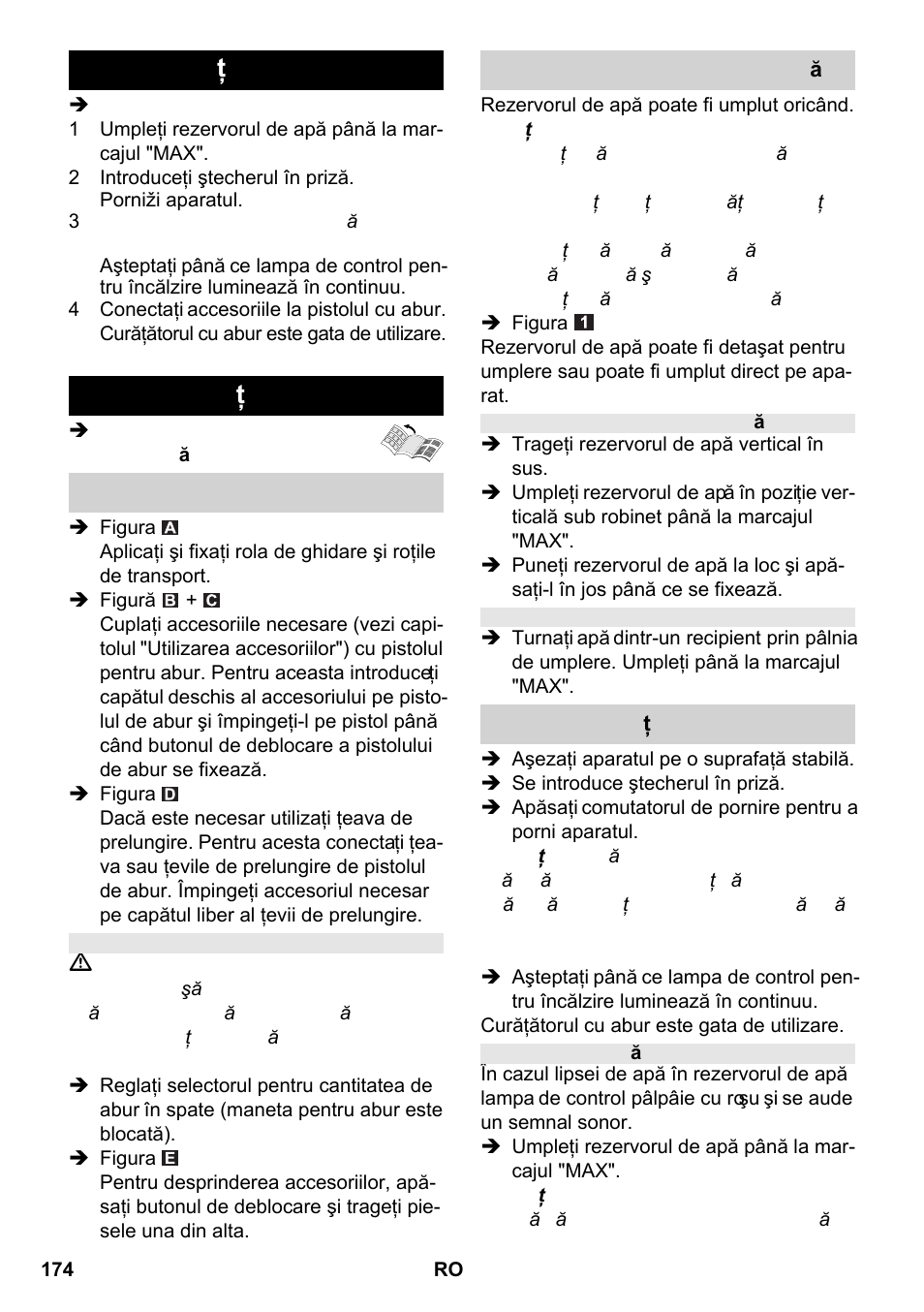 Instrucţiuni pe scurt funcţionarea | Karcher SC 2-550 C EU User Manual | Page 174 / 266