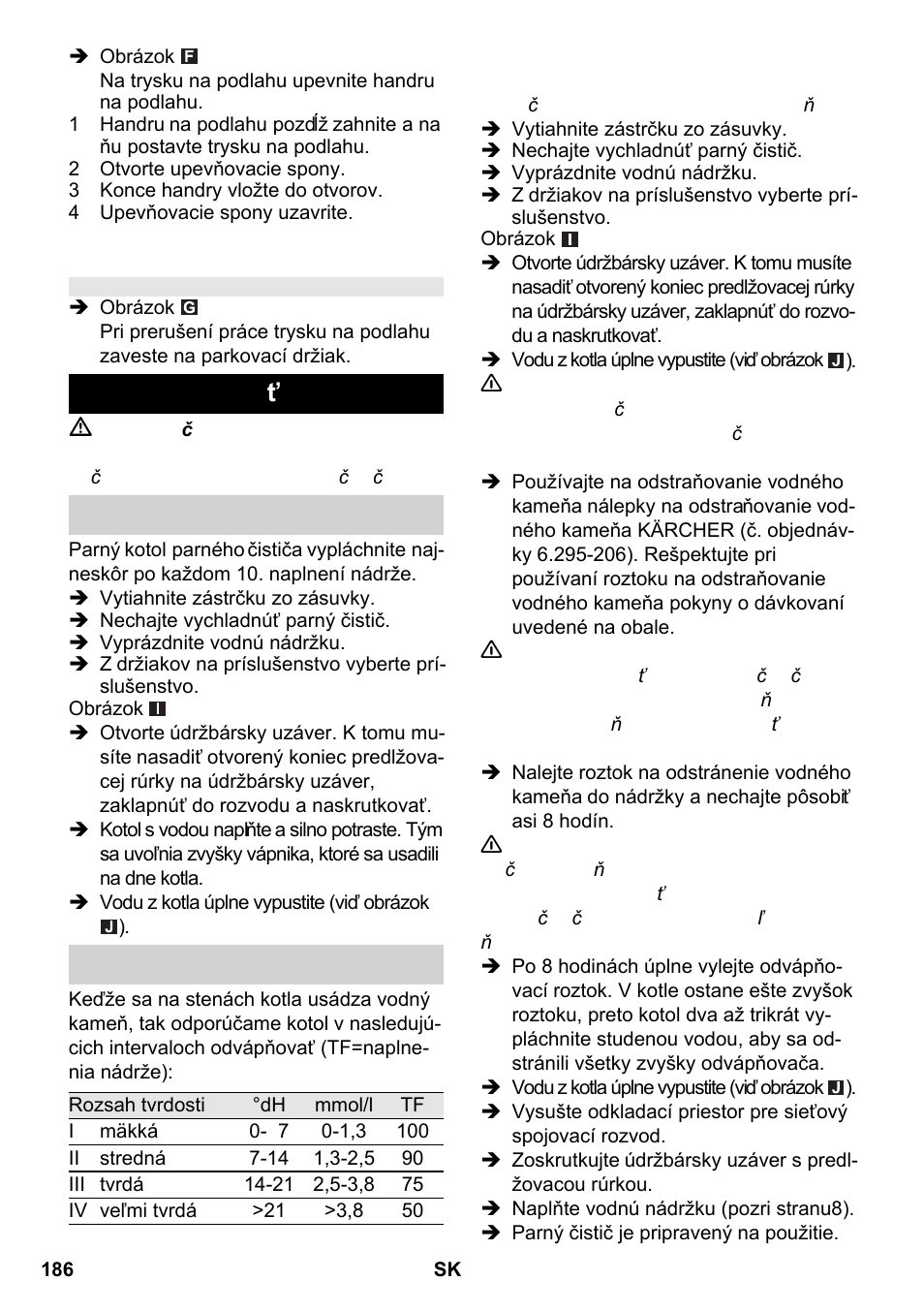 Starostlivos ť a údržba | Karcher SC 2-550 C EU User Manual | Page 186 / 266