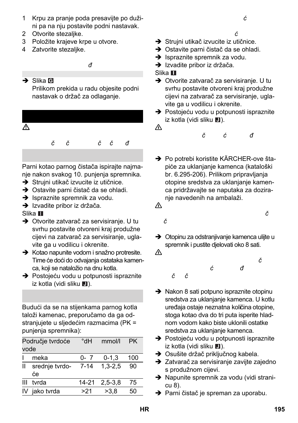 Njega i održavanje | Karcher SC 2-550 C EU User Manual | Page 195 / 266