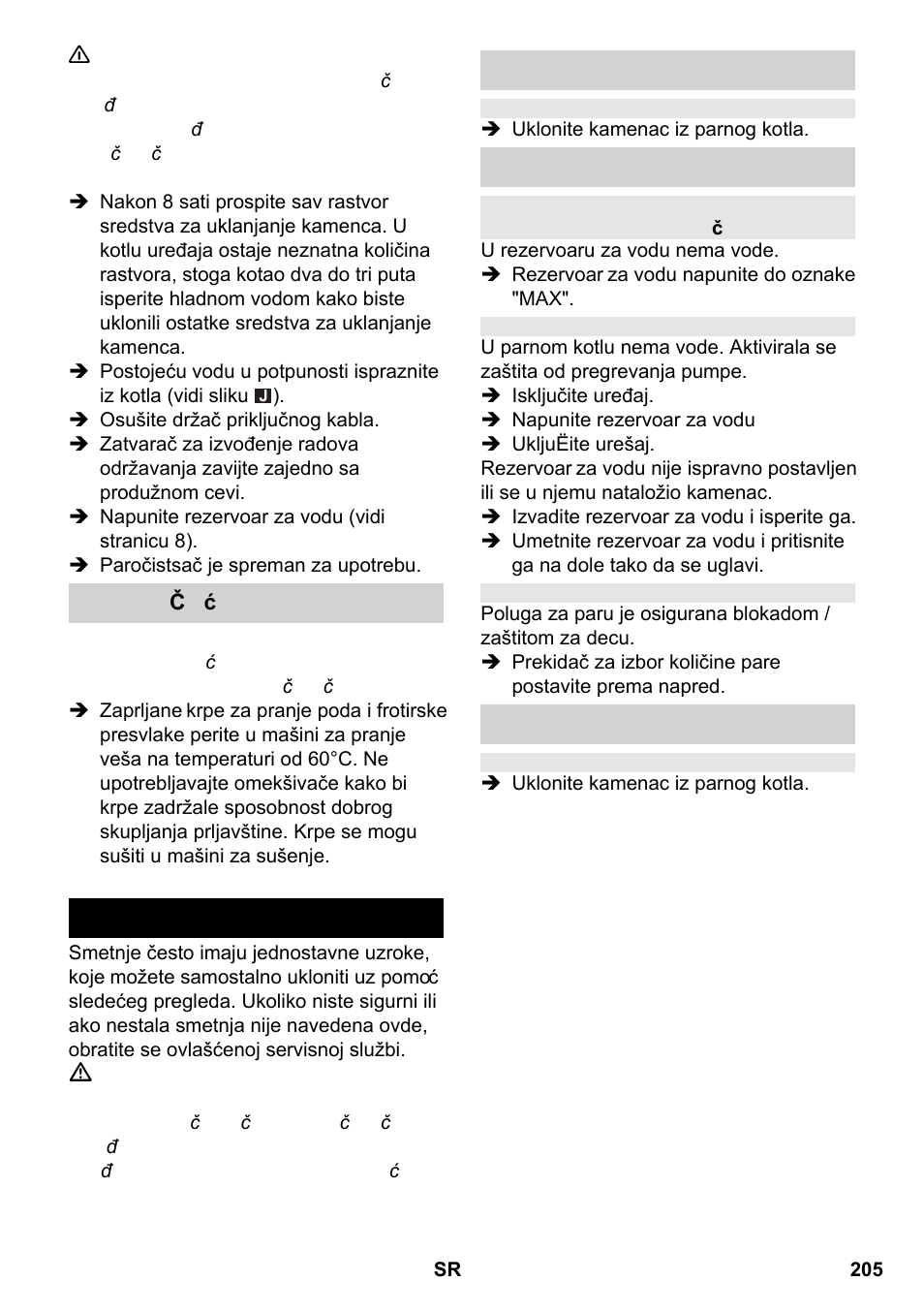 Otklanjanje smetnji | Karcher SC 2-550 C EU User Manual | Page 205 / 266