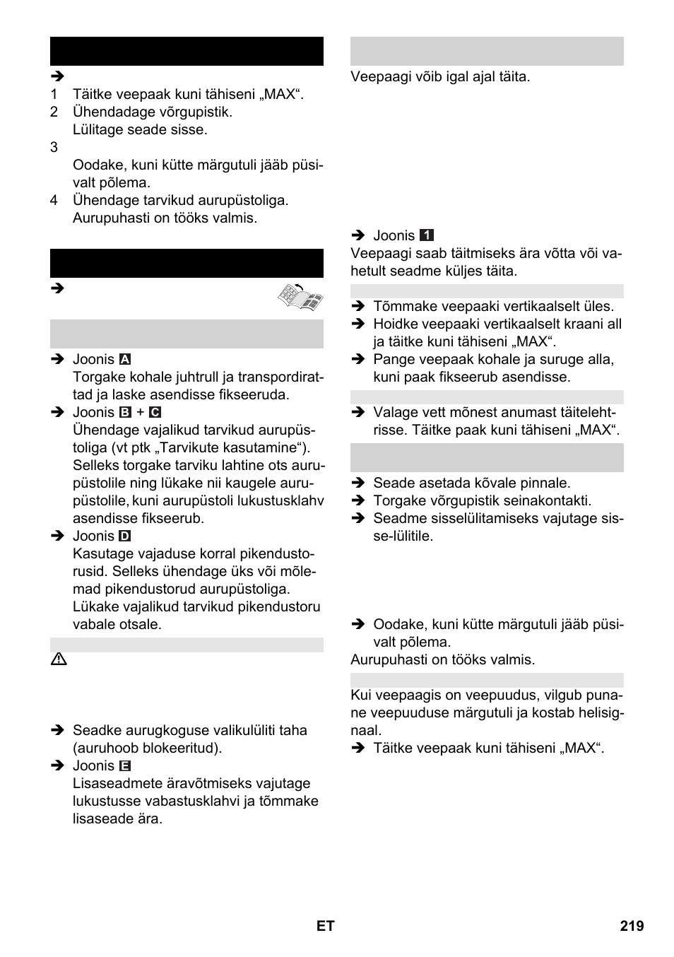 Lühijuhend käitamine | Karcher SC 2-550 C EU User Manual | Page 219 / 266