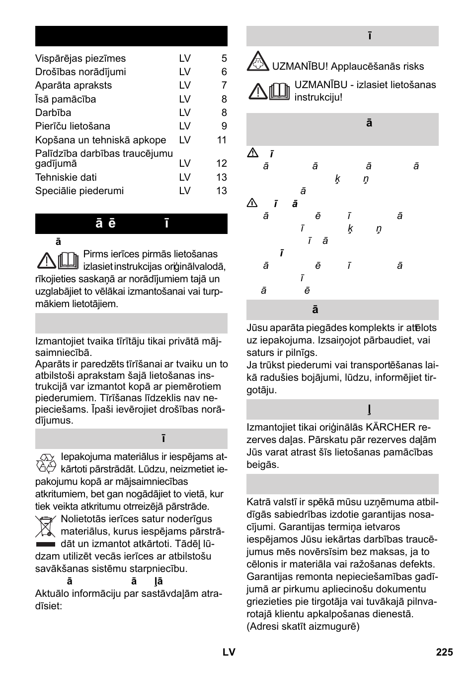 Latviešu, Saturs, Vispārējas piezīmes | Karcher SC 2-550 C EU User Manual | Page 225 / 266