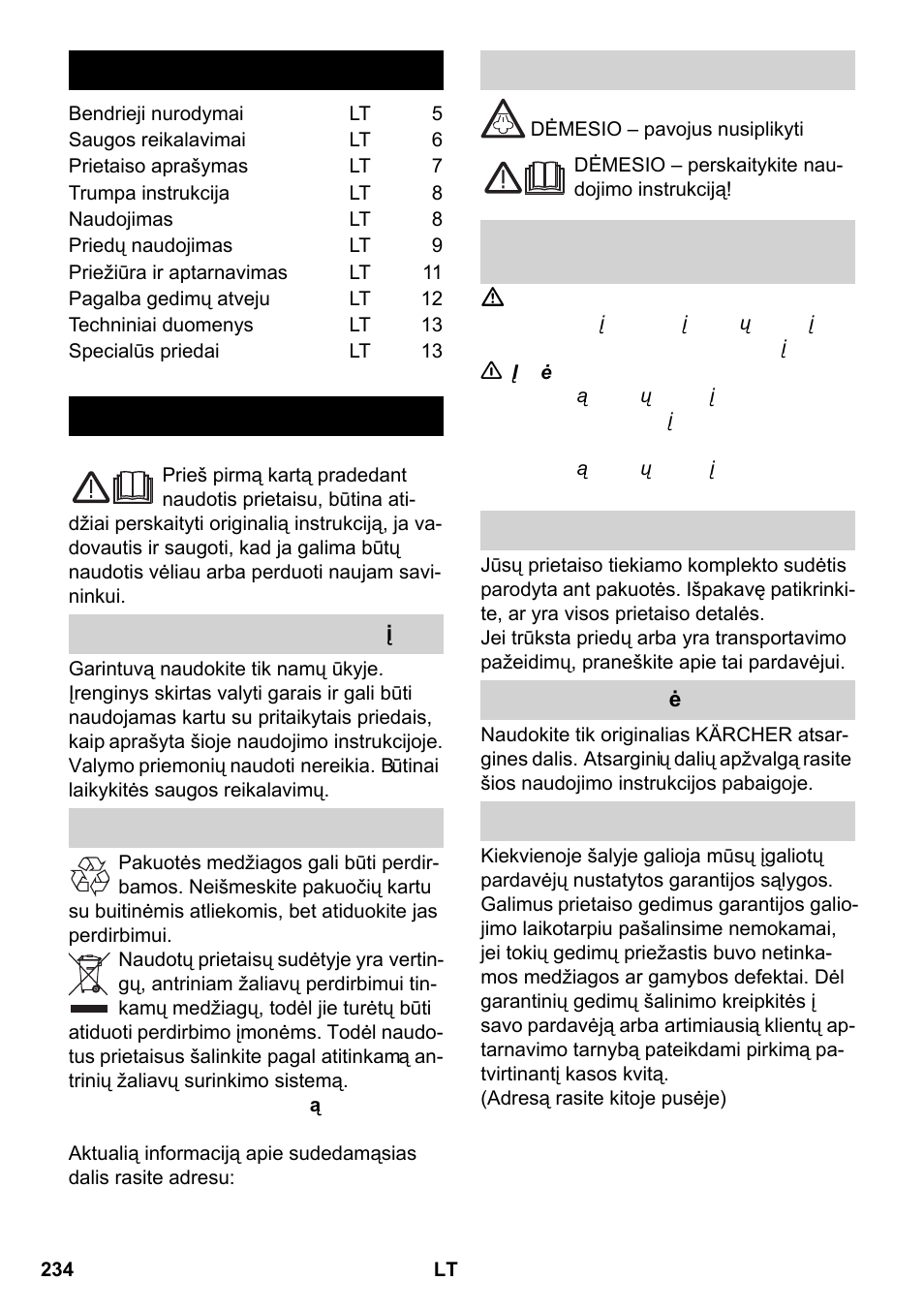 Lietuviškai, Turinys, Bendrieji nurodymai | Karcher SC 2-550 C EU User Manual | Page 234 / 266