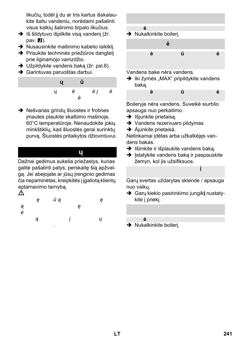 Pagalba gedimų atveju | Karcher SC 2-550 C EU User Manual | Page 241 / 266