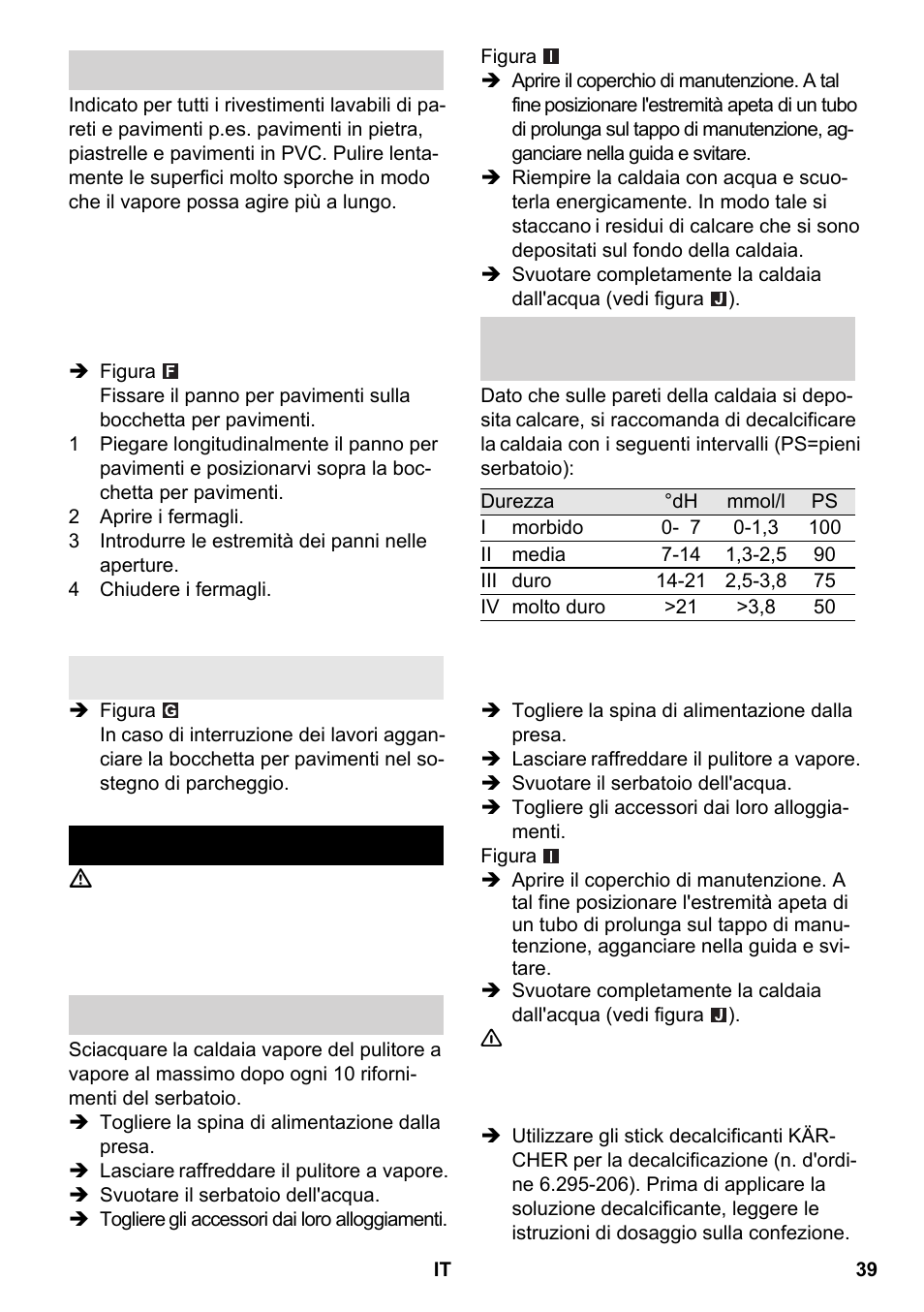 Cura e manutenzione | Karcher SC 2-550 C EU User Manual | Page 39 / 266