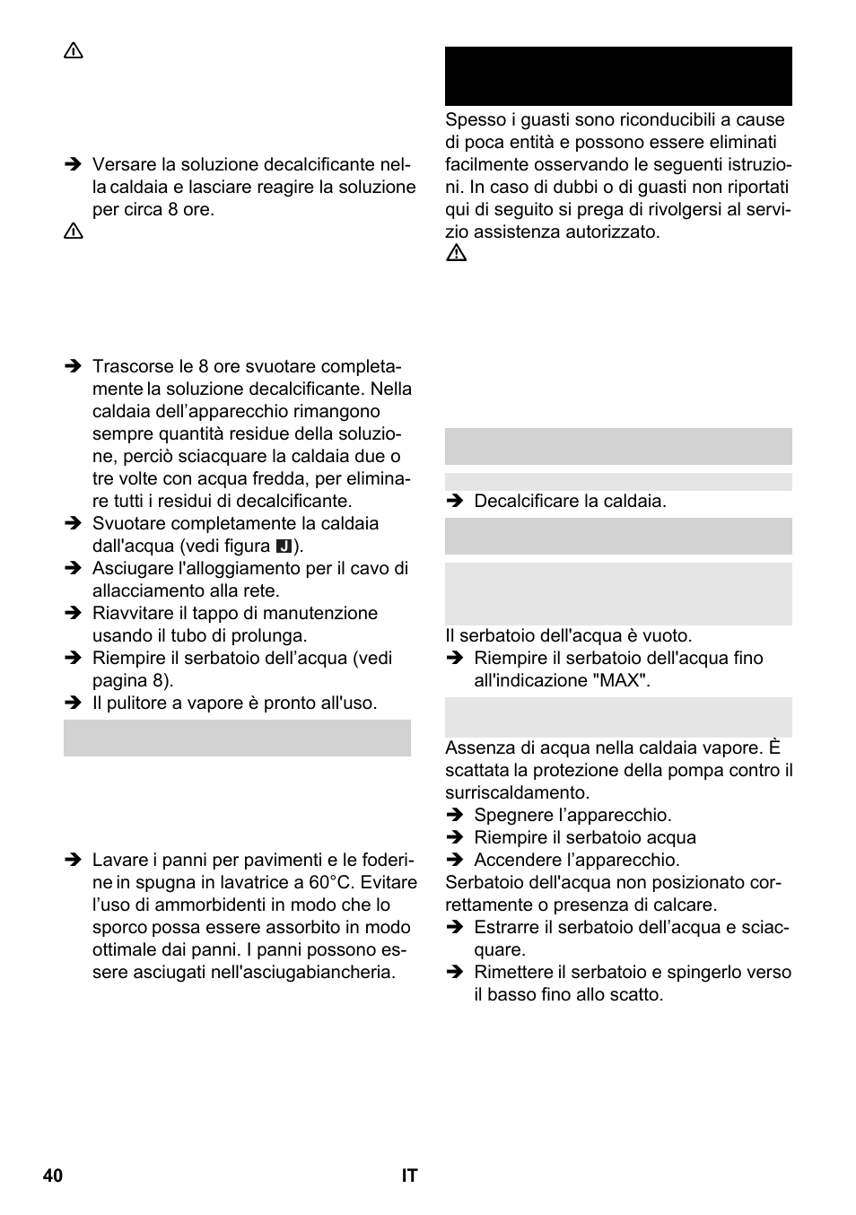 Guida alla risoluzione dei guasti | Karcher SC 2-550 C EU User Manual | Page 40 / 266