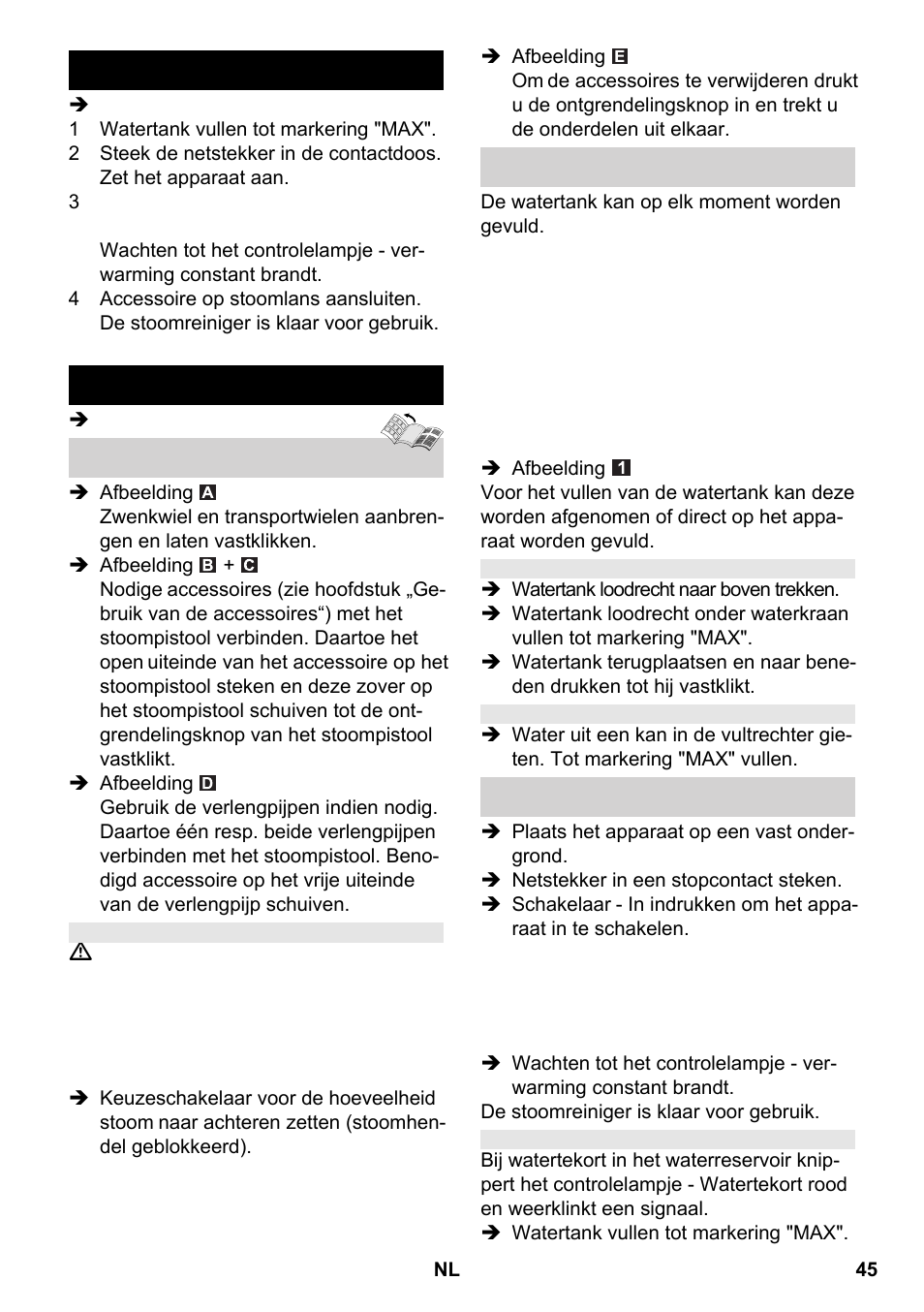 Korte gebruiksaanwijzing werking | Karcher SC 2-550 C EU User Manual | Page 45 / 266