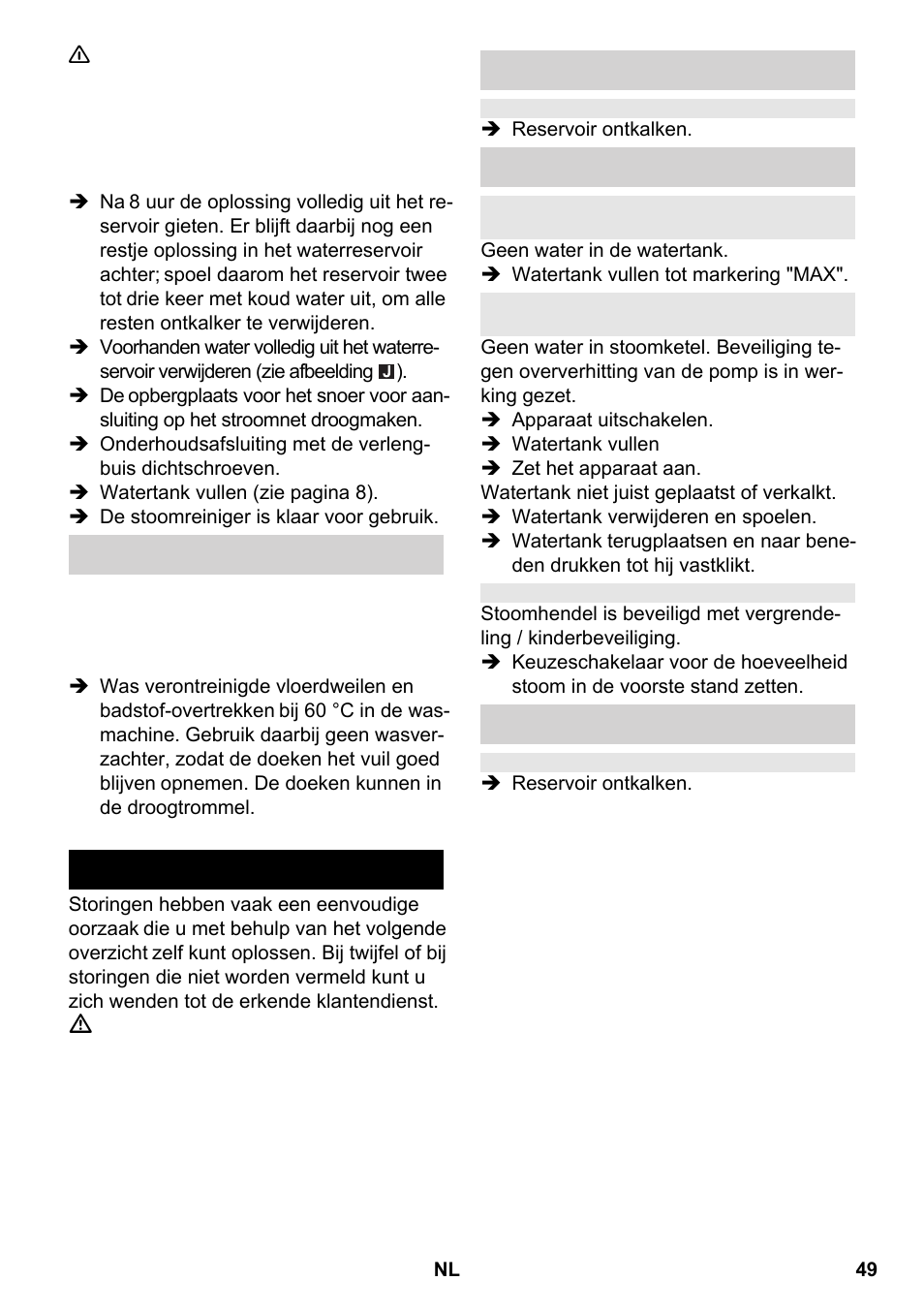 Hulp bij storingen | Karcher SC 2-550 C EU User Manual | Page 49 / 266