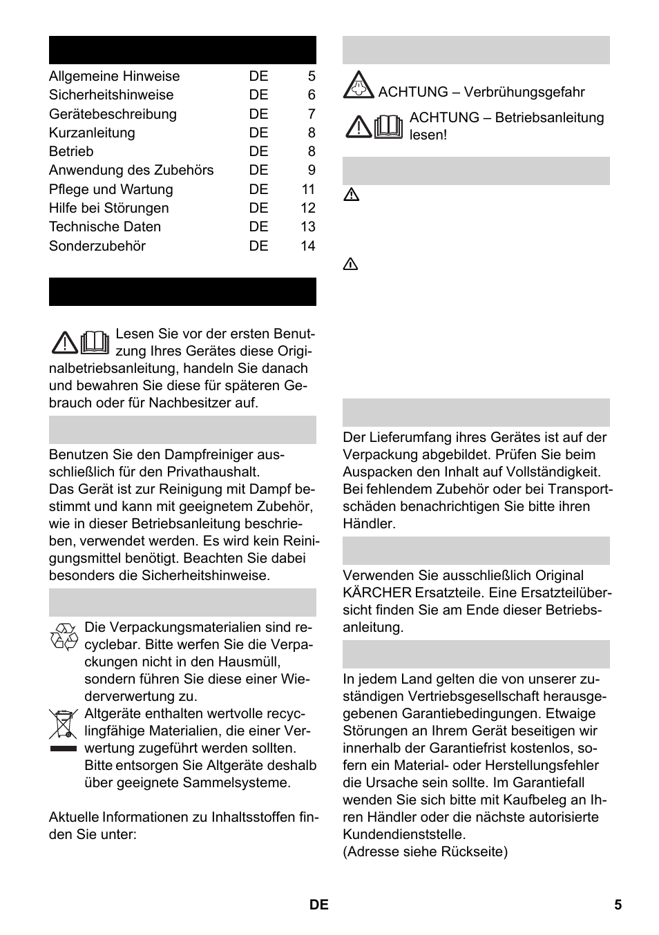 Deutsch, Inhalt, Allgemeine hinweise | Karcher SC 2-550 C EU User Manual | Page 5 / 266