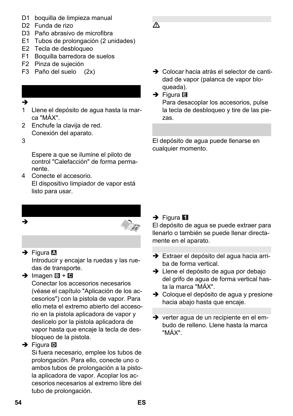 Descripción breve funcionamiento | Karcher SC 2-550 C EU User Manual | Page 54 / 266