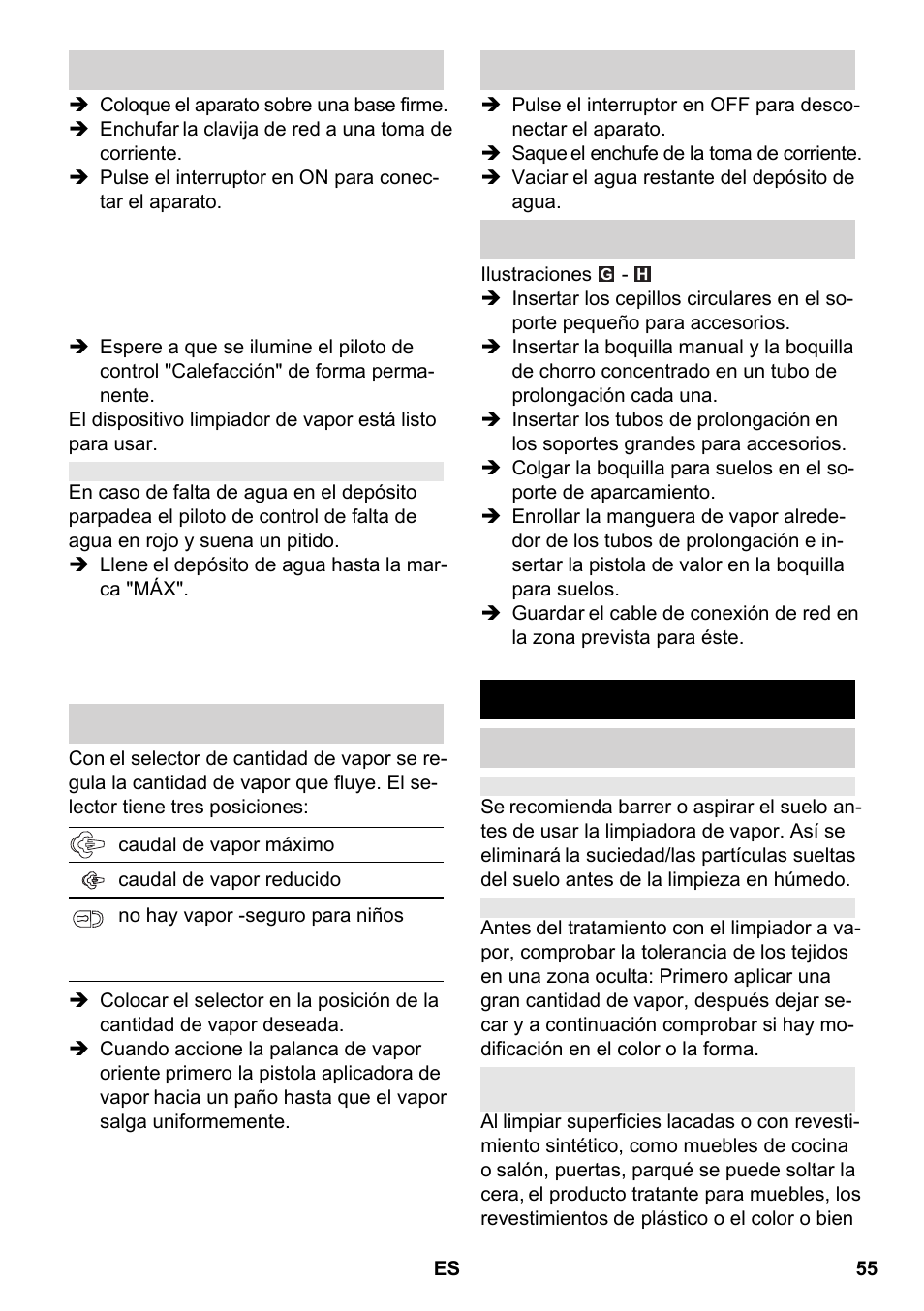 Empleo de los accesorios | Karcher SC 2-550 C EU User Manual | Page 55 / 266