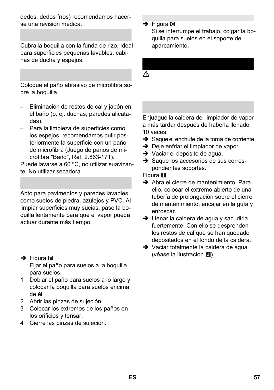 Cuidados y mantenimiento | Karcher SC 2-550 C EU User Manual | Page 57 / 266