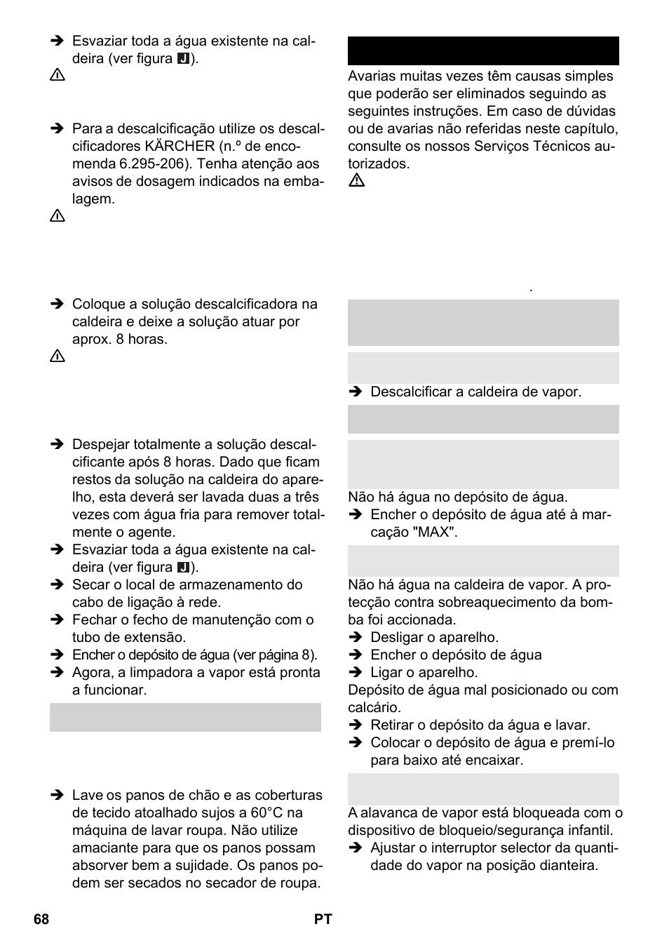 Ajuda em caso de avarias | Karcher SC 2-550 C EU User Manual | Page 68 / 266