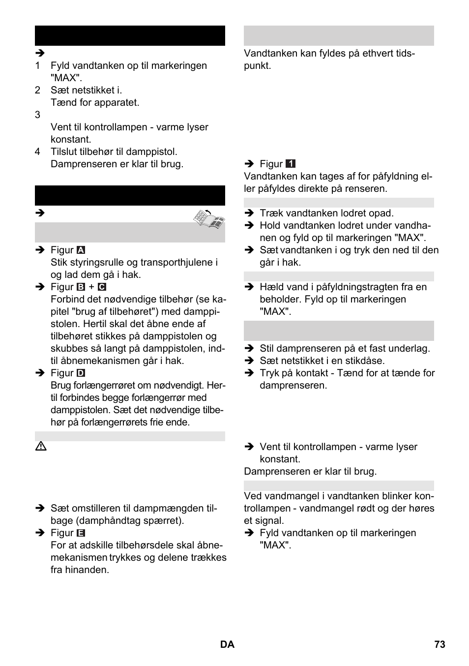 Kort brugsanvisning drift | Karcher SC 2-550 C EU User Manual | Page 73 / 266