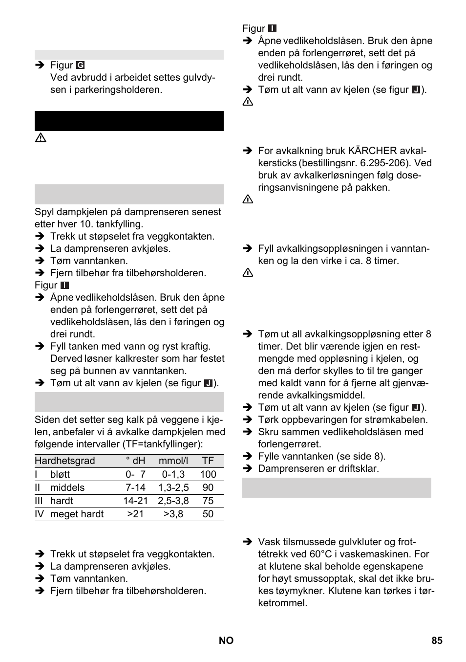 Pleie og vedlikehold | Karcher SC 2-550 C EU User Manual | Page 85 / 266