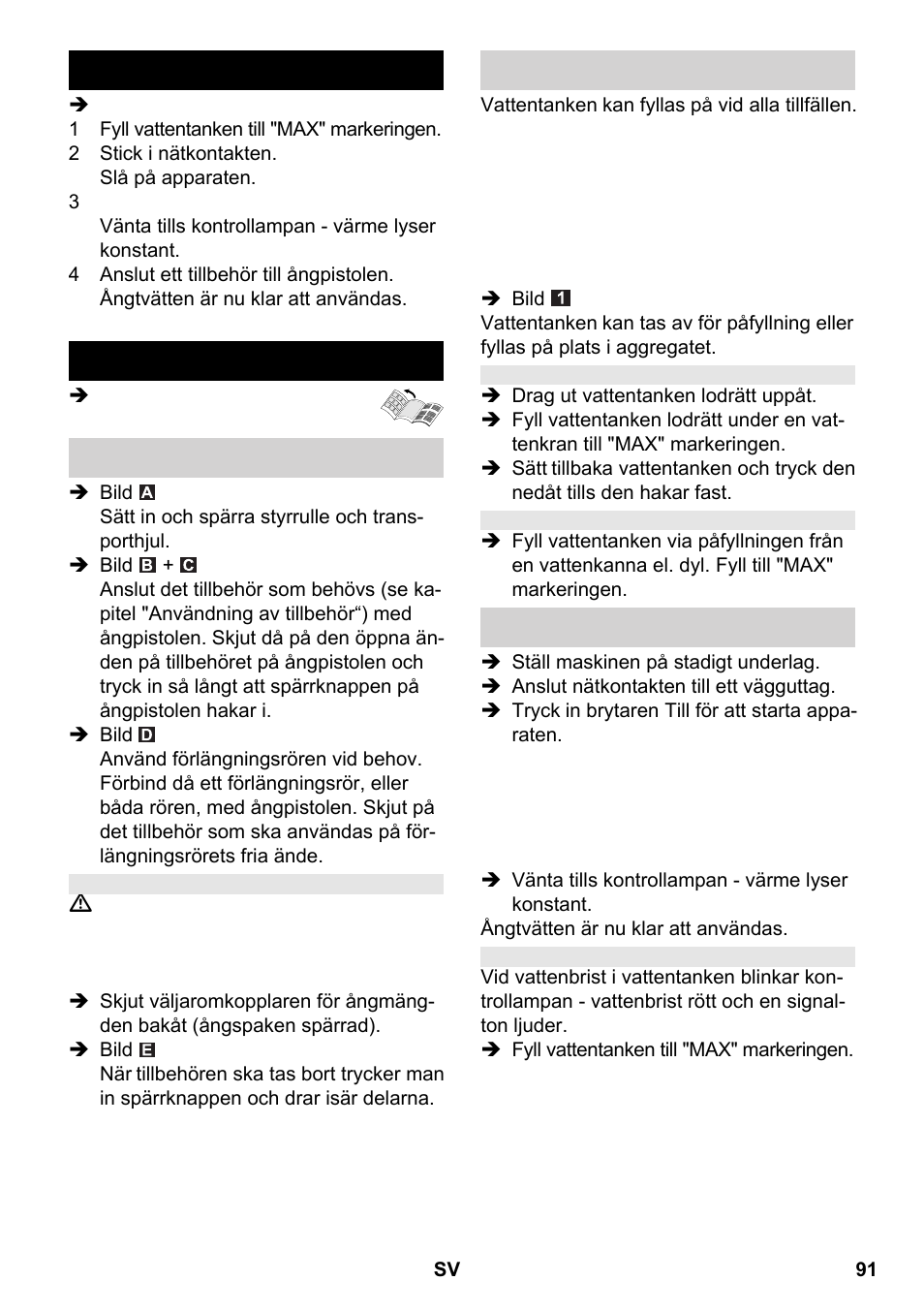 Snabbguide drift | Karcher SC 2-550 C EU User Manual | Page 91 / 266