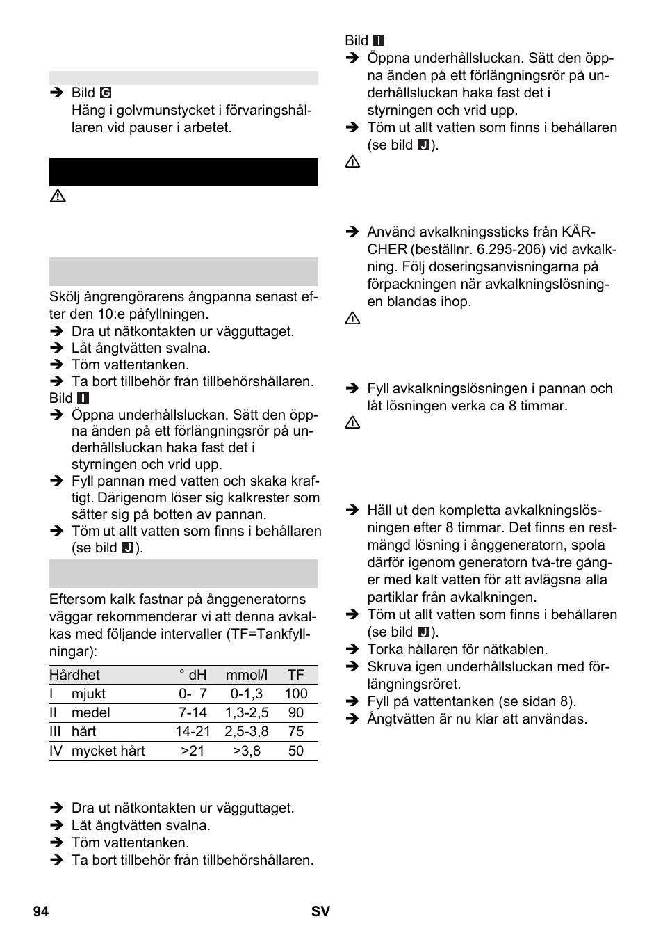 Skötsel och underhåll | Karcher SC 2-550 C EU User Manual | Page 94 / 266