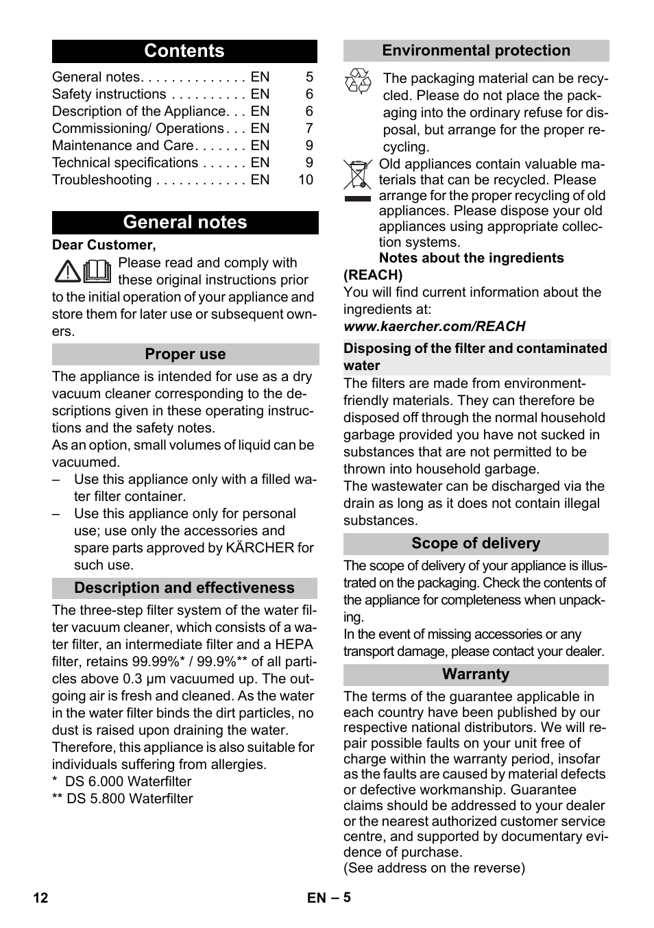 Karcher Vysavač s vodním filtrem DS 5-800 vodní filtr User Manual | Page 12 / 198