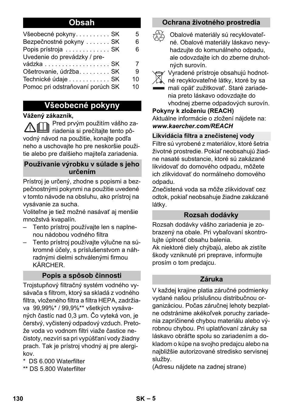 Karcher Vysavač s vodním filtrem DS 5-800 vodní filtr User Manual | Page 130 / 198