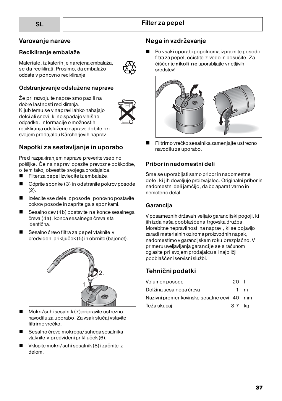 Karcher Filtr na hrubé nečistoty a popel Basic User Manual | Page 37 / 60