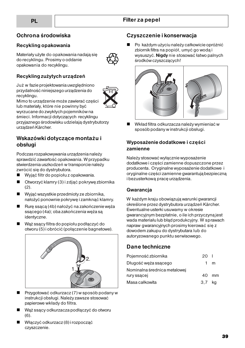 Karcher Filtr na hrubé nečistoty a popel Basic User Manual | Page 39 / 60