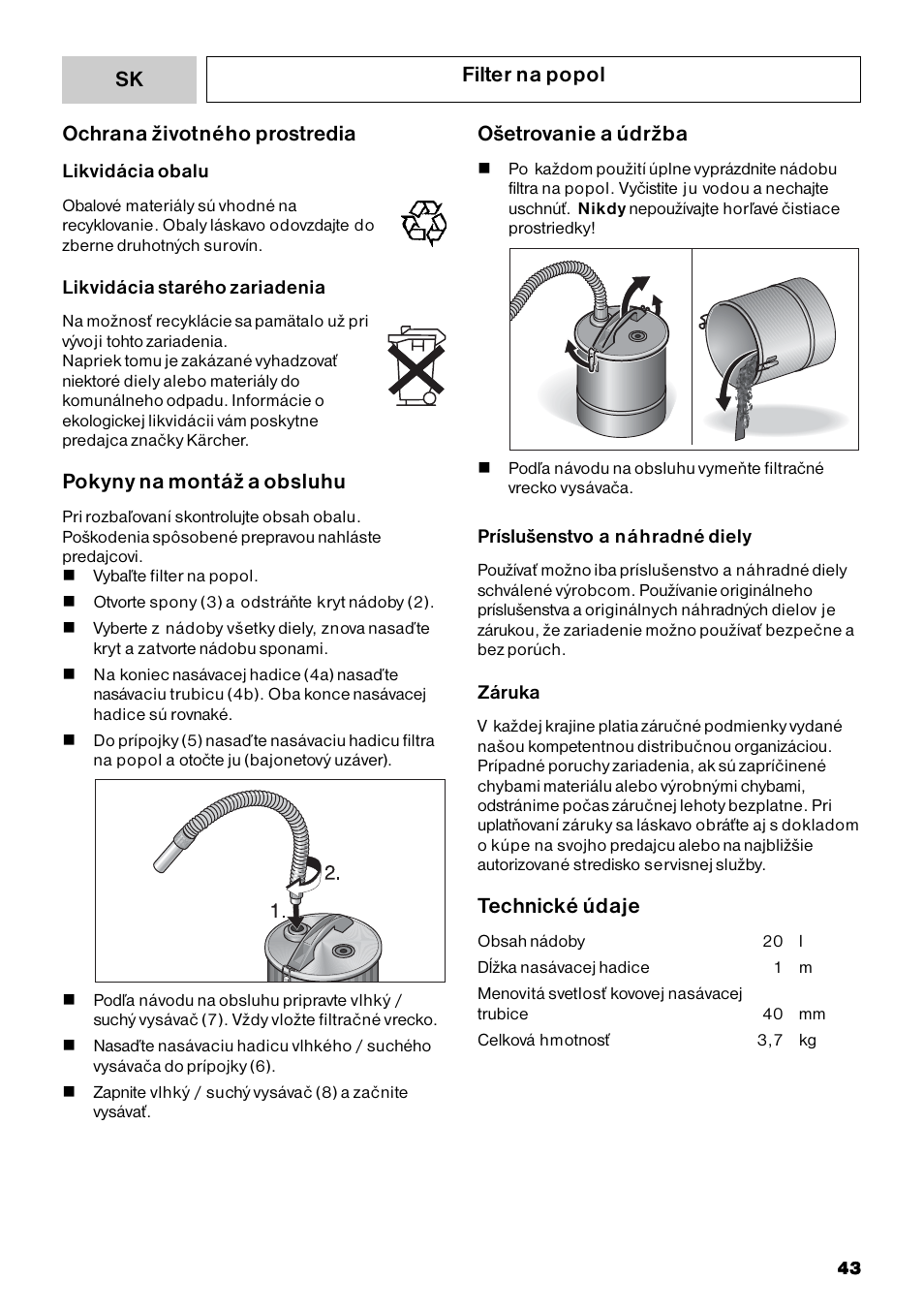 Karcher Filtr na hrubé nečistoty a popel Basic User Manual | Page 43 / 60