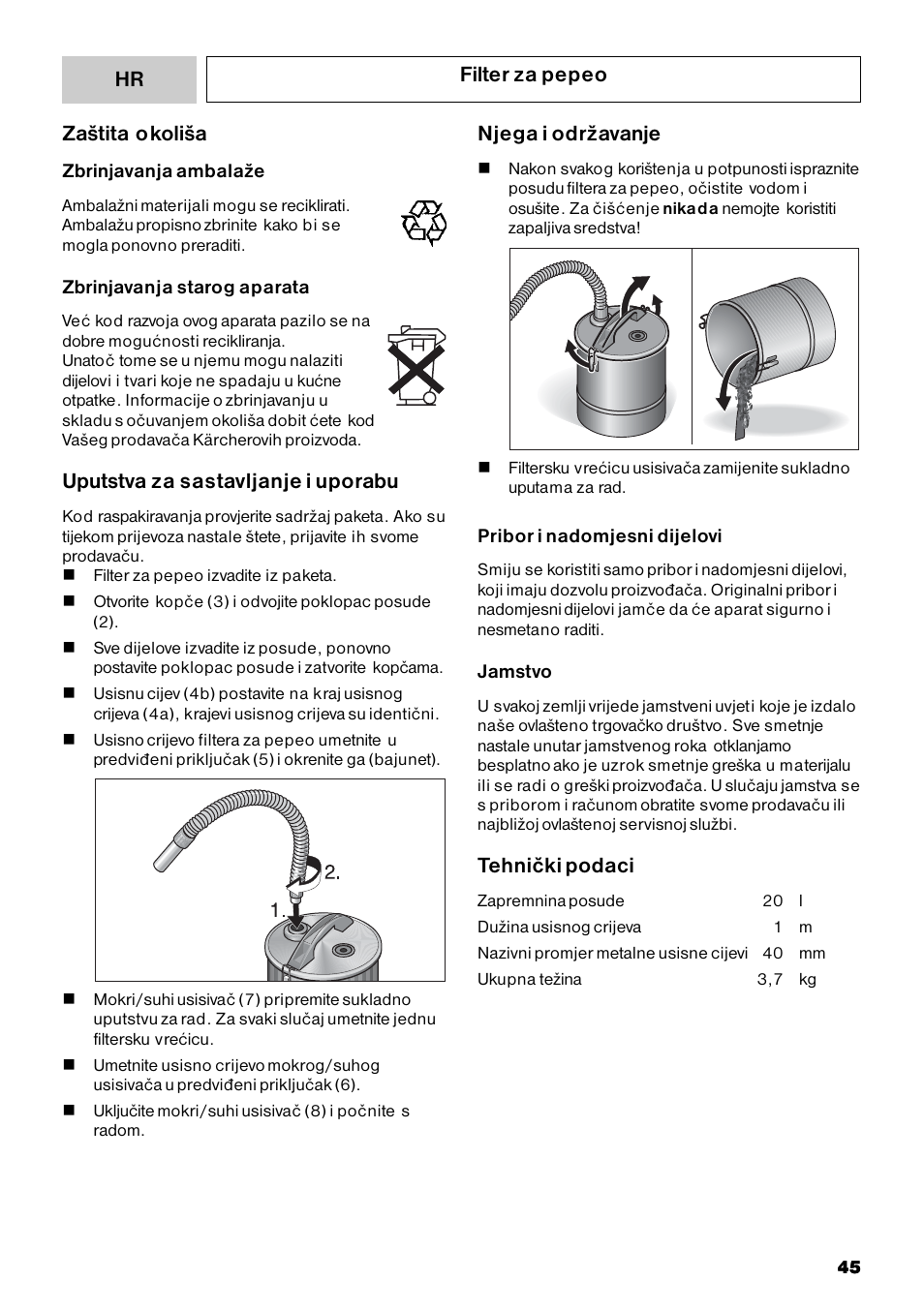 Karcher Filtr na hrubé nečistoty a popel Basic User Manual | Page 45 / 60