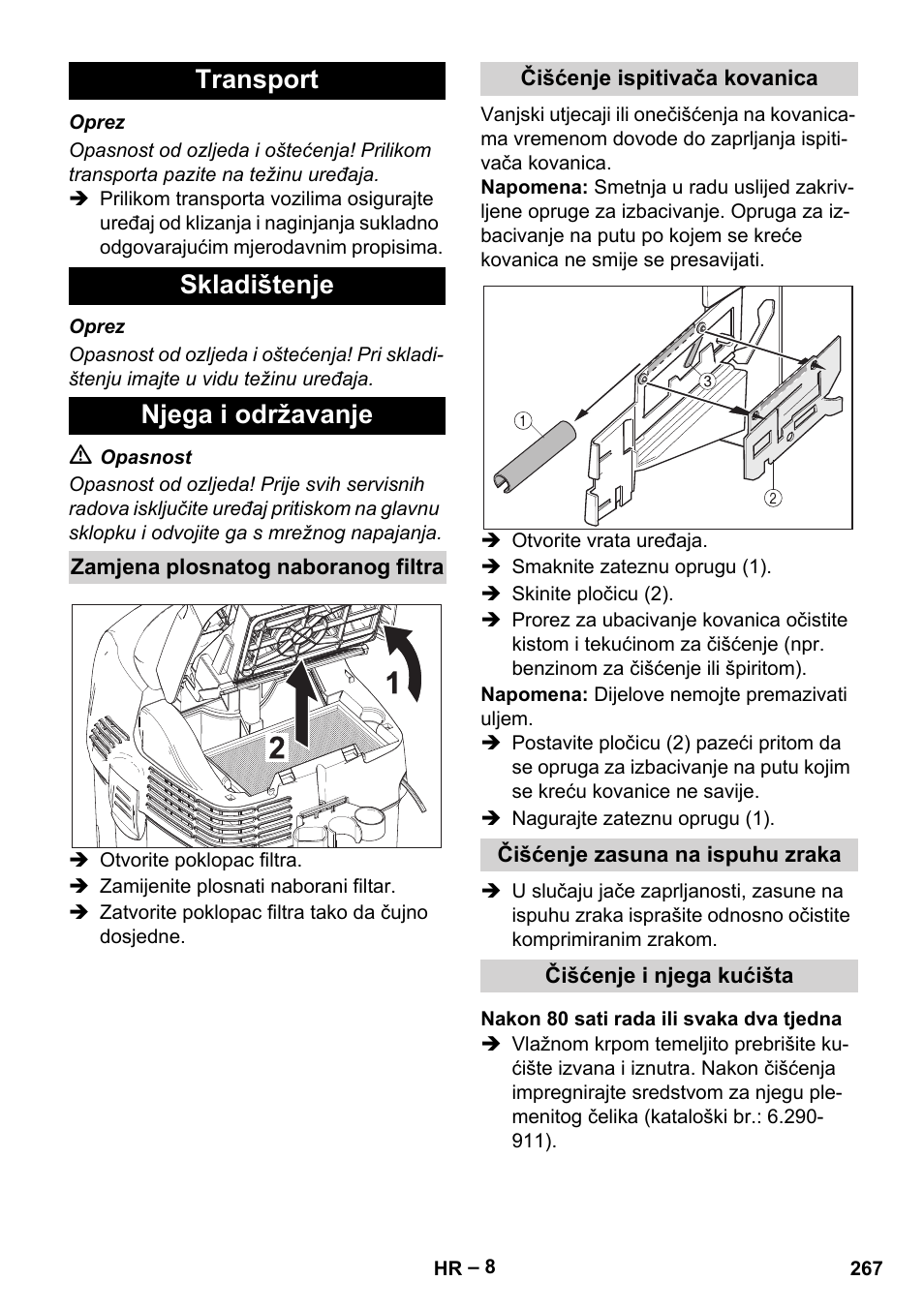 Transport skladištenje njega i održavanje | Karcher SB V1 Eco User Manual | Page 267 / 356