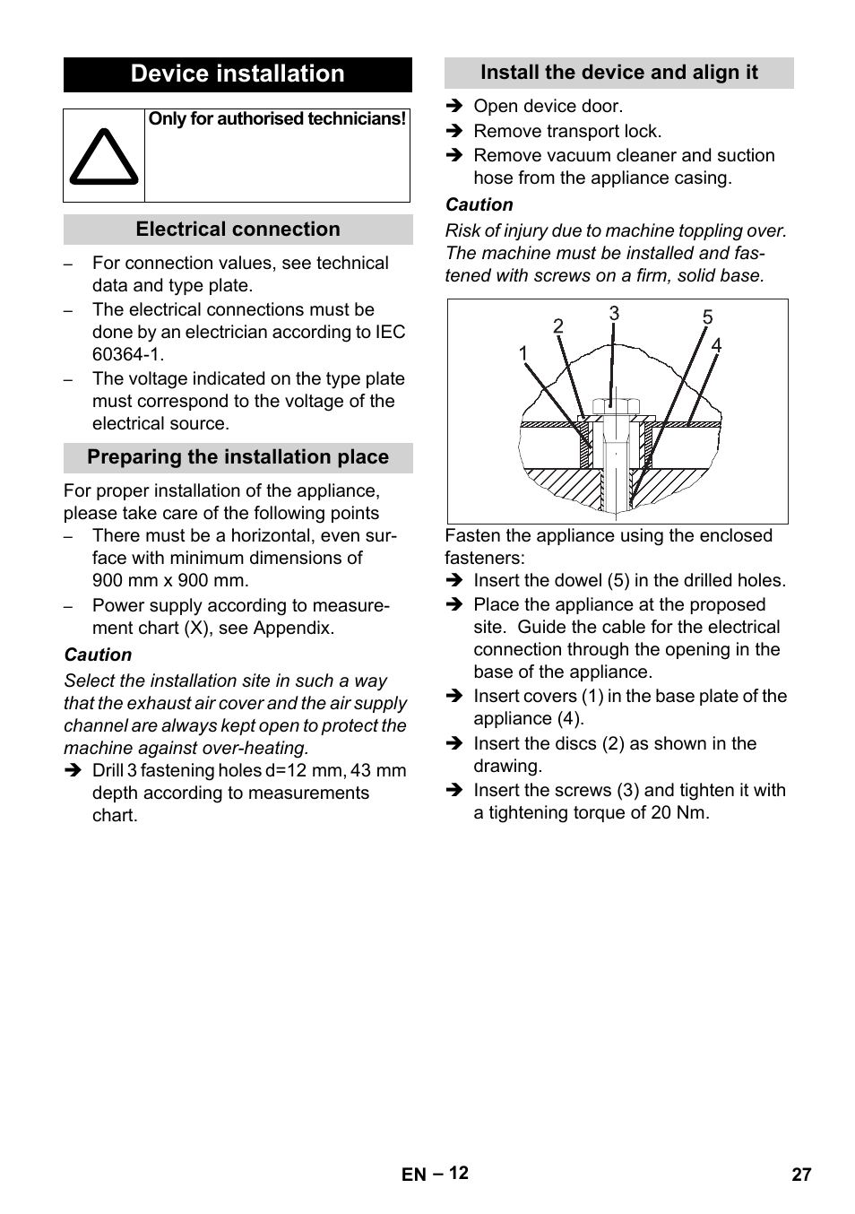 Device installation | Karcher SB V1 Eco User Manual | Page 27 / 356