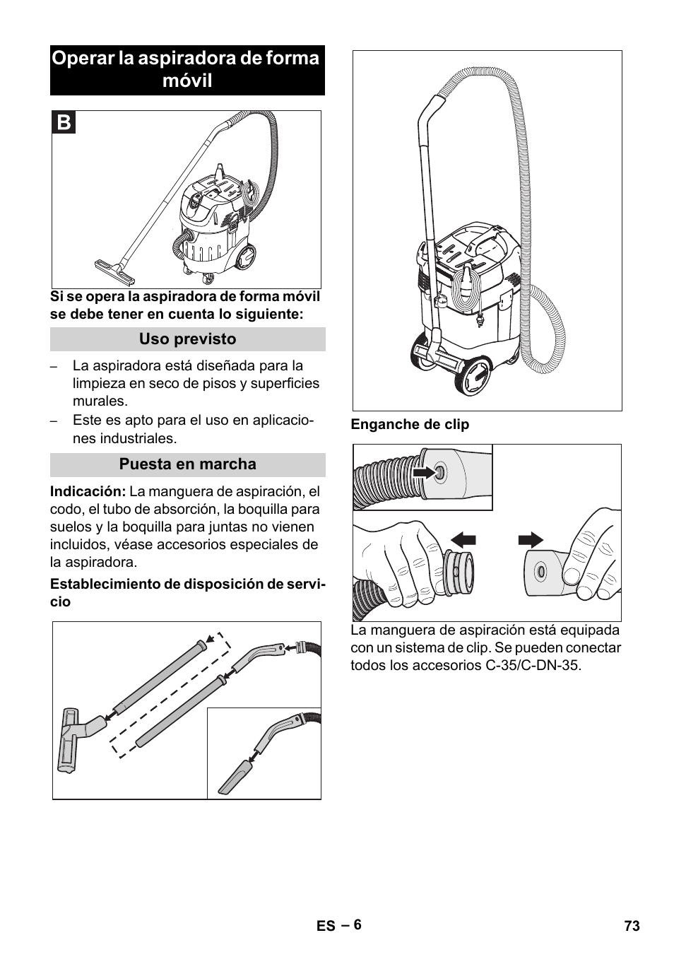 Operar la aspiradora de forma móvil | Karcher SB V1 Eco User Manual | Page 73 / 356