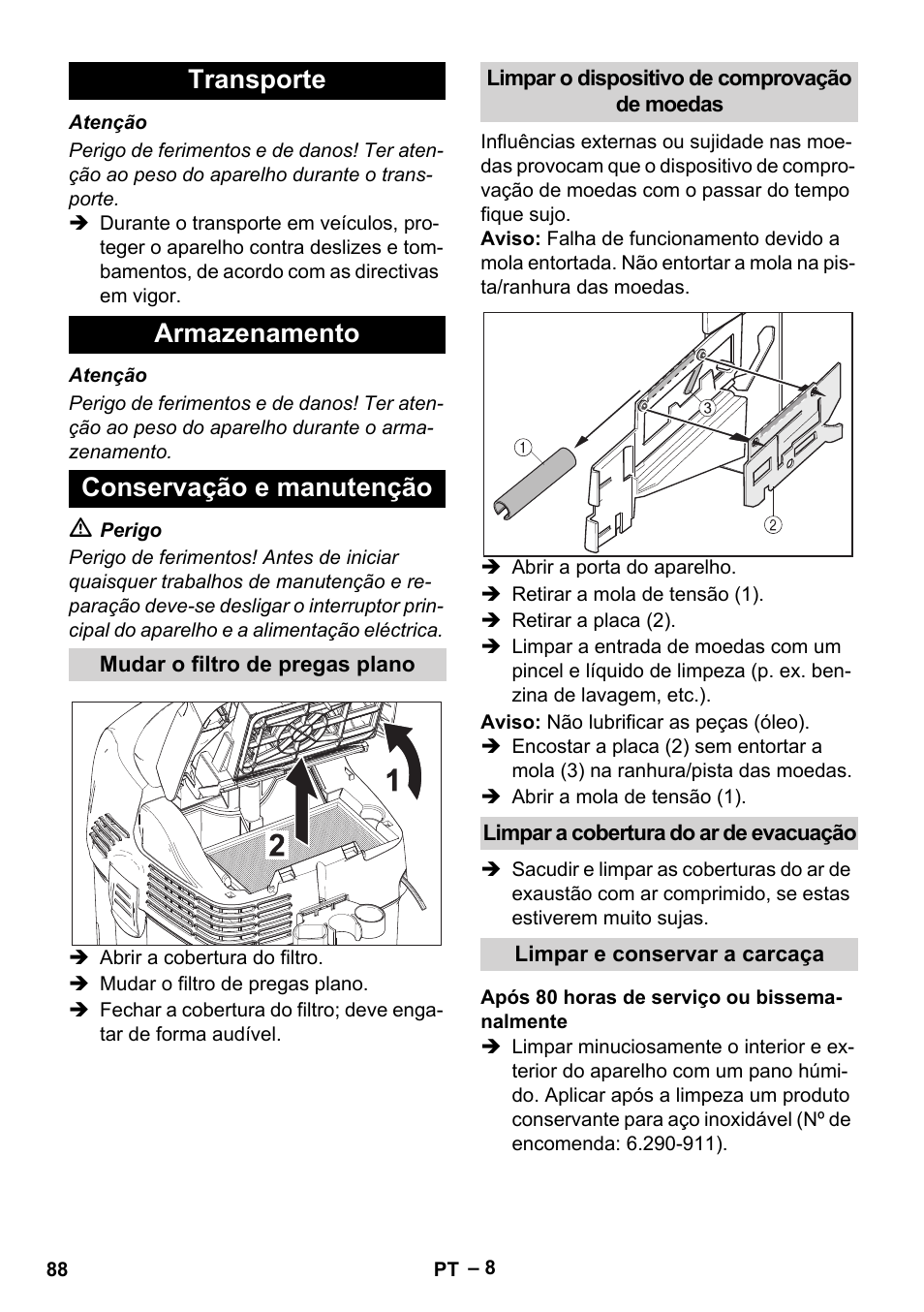 Transporte armazenamento conservação e manutenção | Karcher SB V1 Eco User Manual | Page 88 / 356