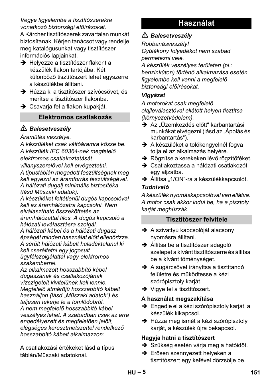 Használat | Karcher Vysokotlaký čistič AP 100-50 M antr- User Manual | Page 151 / 294