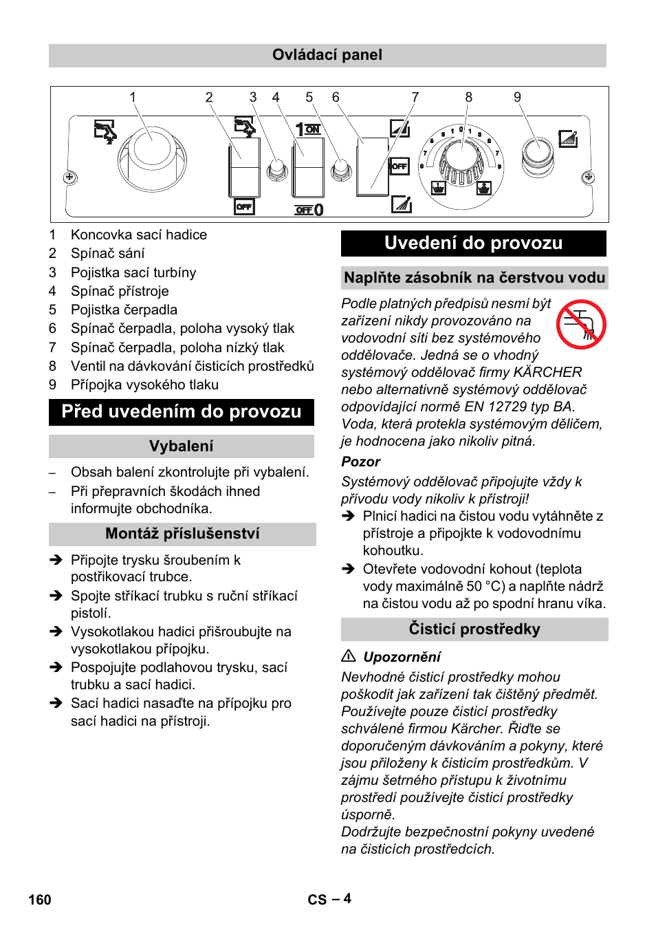 Před uvedením do provozu, Uvedení do provozu | Karcher Vysokotlaký čistič AP 100-50 M antr- User Manual | Page 160 / 294