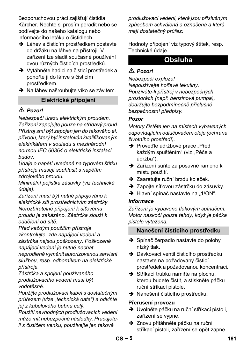 Obsluha | Karcher Vysokotlaký čistič AP 100-50 M antr- User Manual | Page 161 / 294