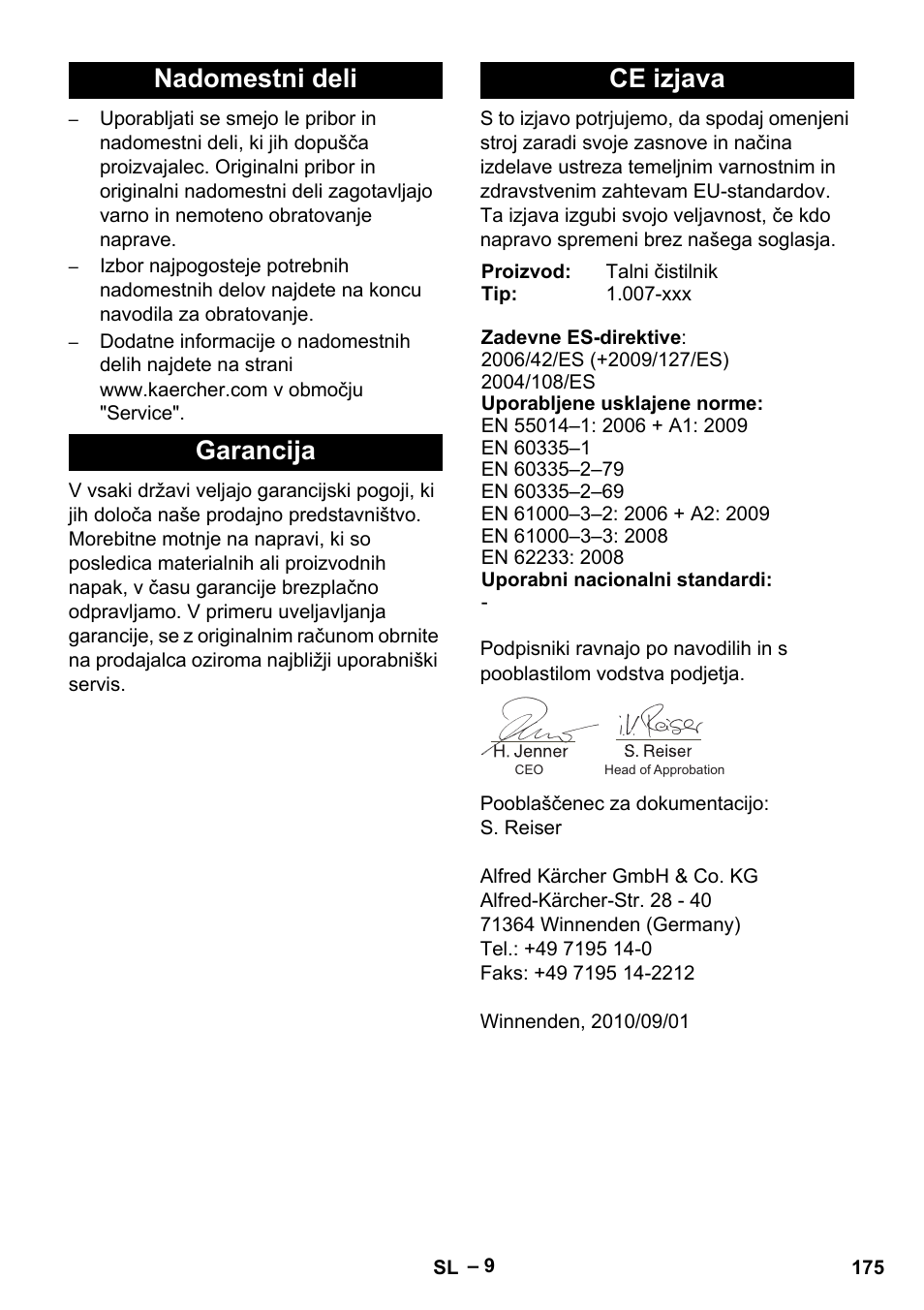 Nadomestni deli garancija ce izjava | Karcher Vysokotlaký čistič AP 100-50 M antr- User Manual | Page 175 / 294