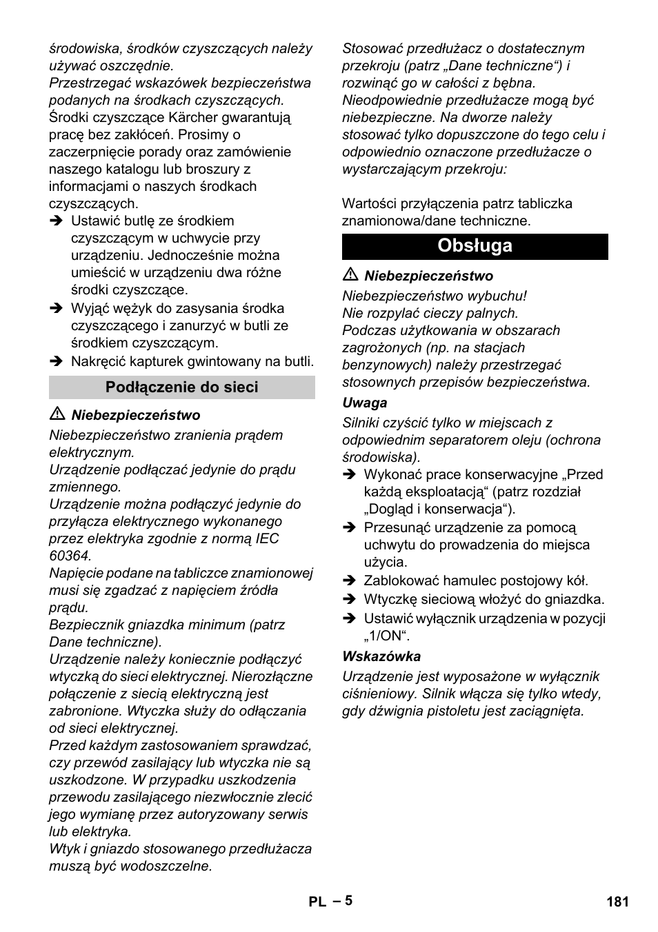 Obsługa | Karcher Vysokotlaký čistič AP 100-50 M antr- User Manual | Page 181 / 294