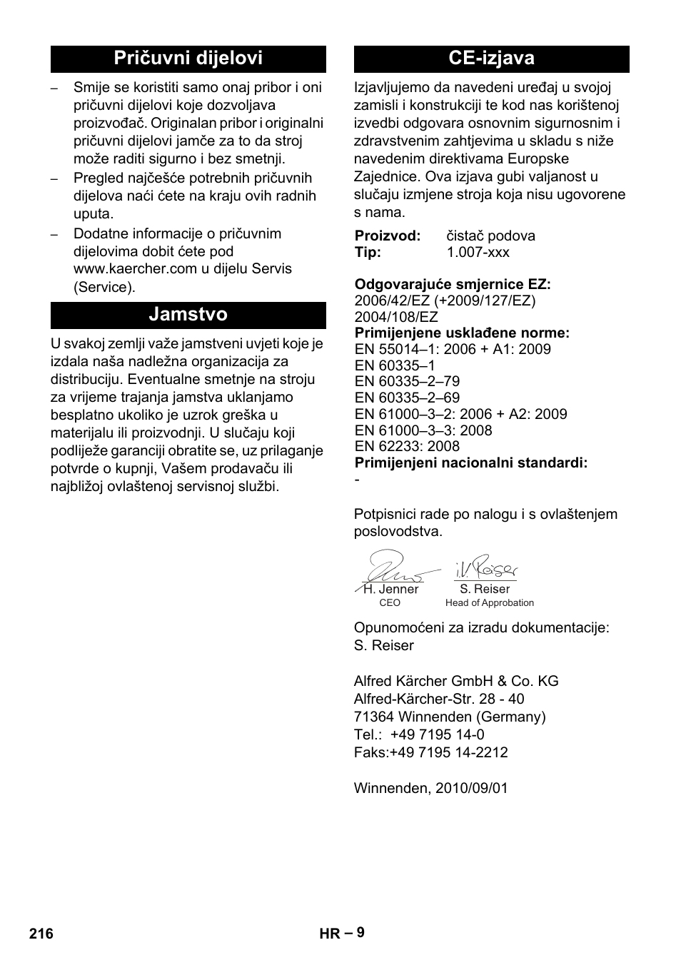 Pričuvni dijelovi jamstvo ce-izjava | Karcher Vysokotlaký čistič AP 100-50 M antr- User Manual | Page 216 / 294