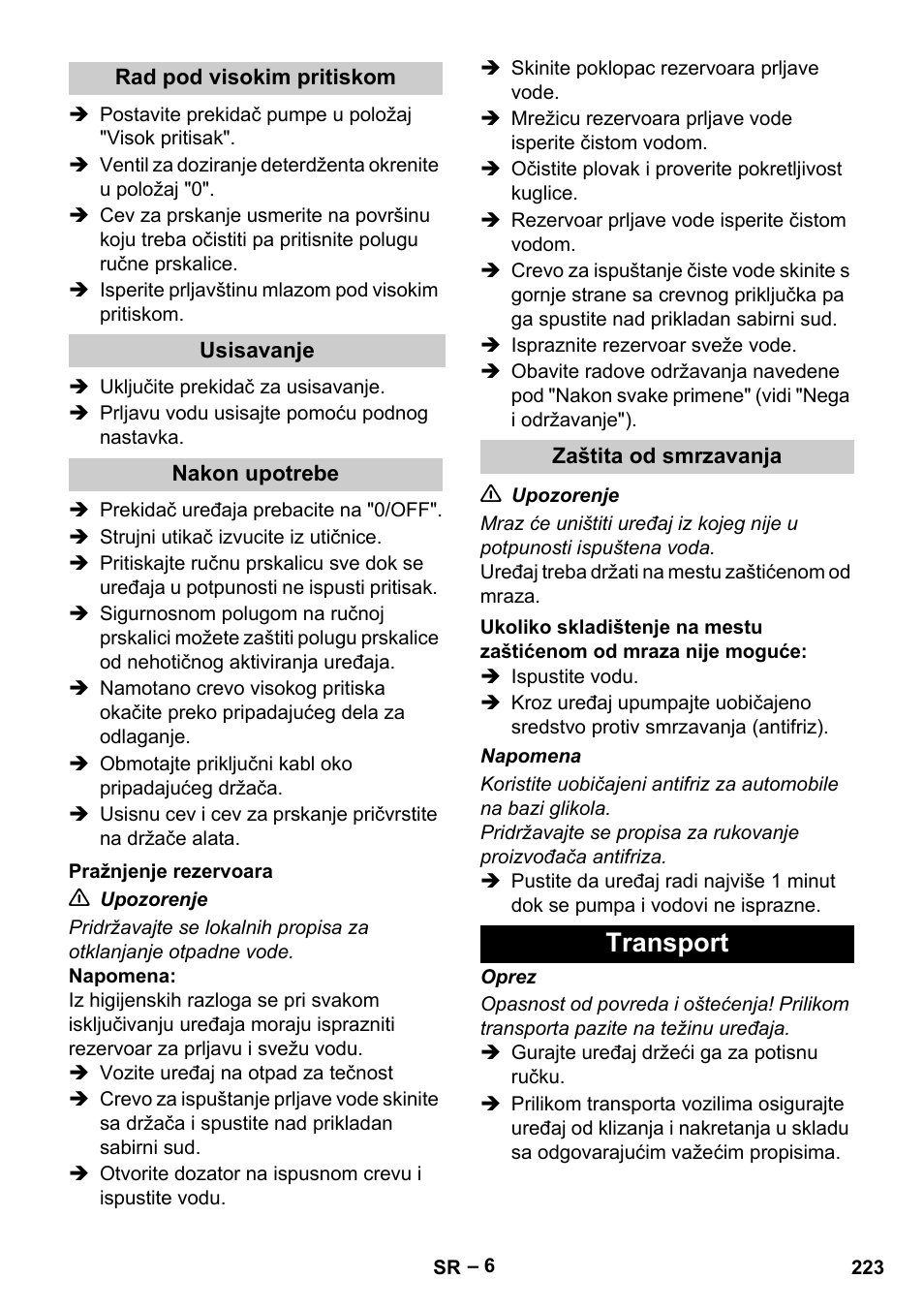 Transport | Karcher Vysokotlaký čistič AP 100-50 M antr- User Manual | Page 223 / 294