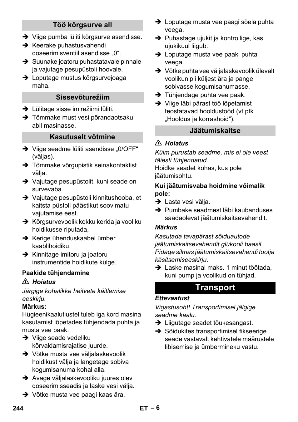 Transport | Karcher Vysokotlaký čistič AP 100-50 M antr- User Manual | Page 244 / 294