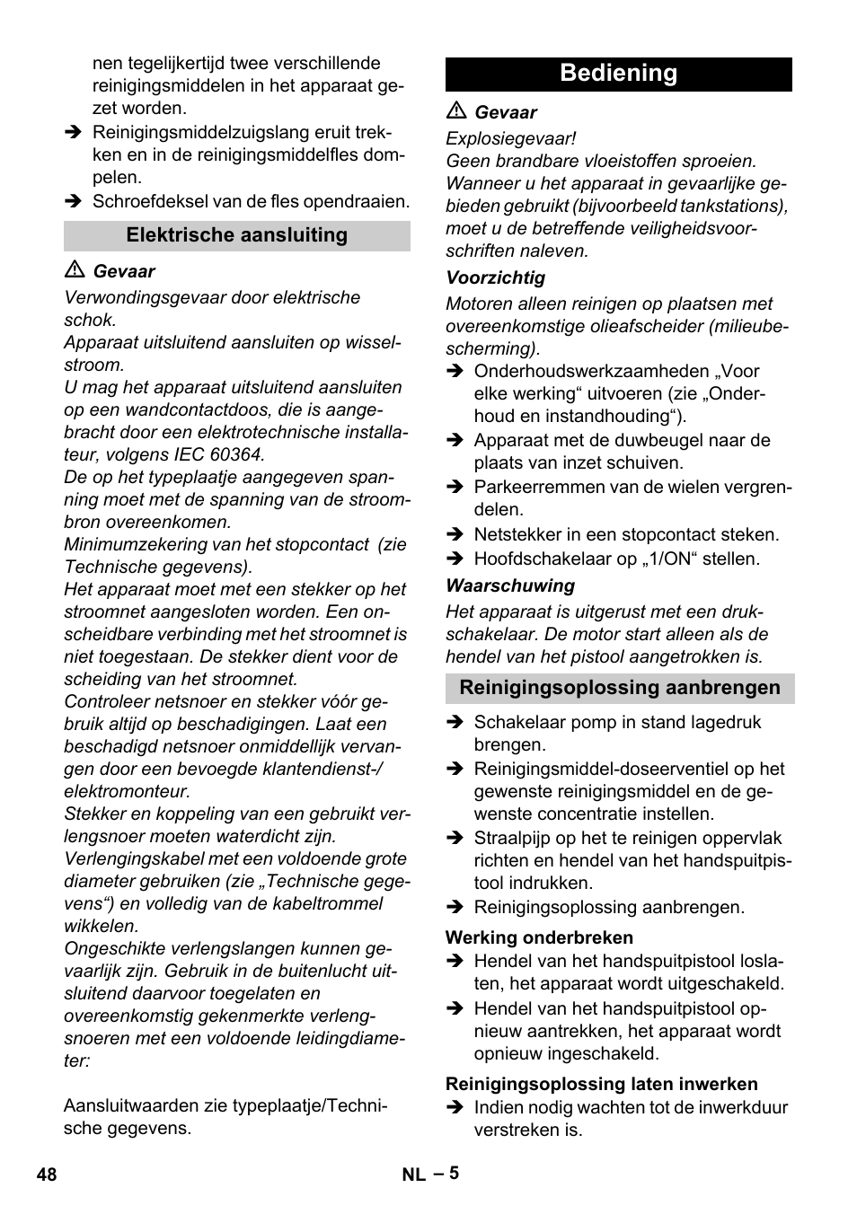 Bediening | Karcher Vysokotlaký čistič AP 100-50 M antr- User Manual | Page 48 / 294