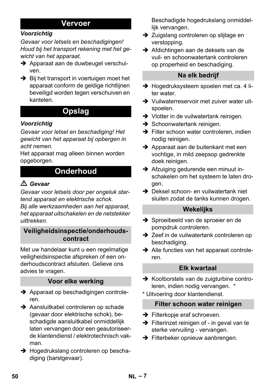 Vervoer opslag onderhoud | Karcher Vysokotlaký čistič AP 100-50 M antr- User Manual | Page 50 / 294