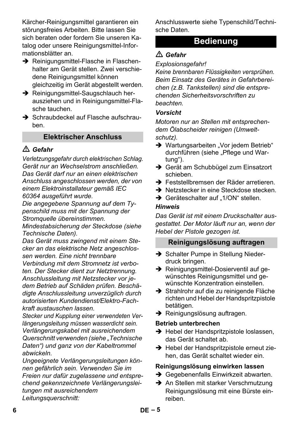 Bedienung | Karcher Vysokotlaký čistič AP 100-50 M antr- User Manual | Page 6 / 294