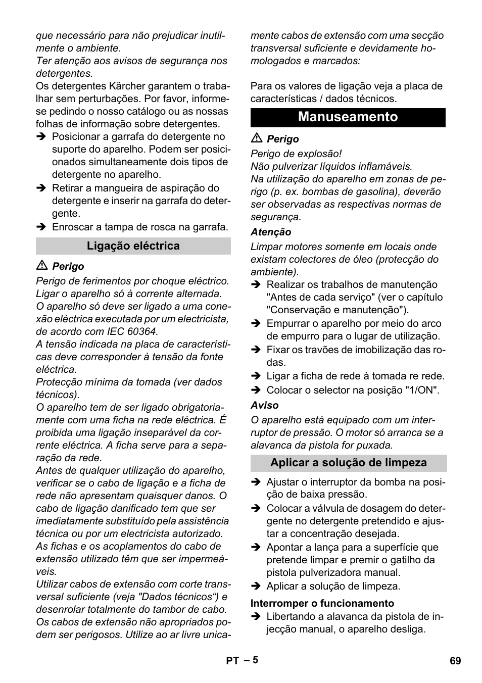 Manuseamento | Karcher Vysokotlaký čistič AP 100-50 M antr- User Manual | Page 69 / 294
